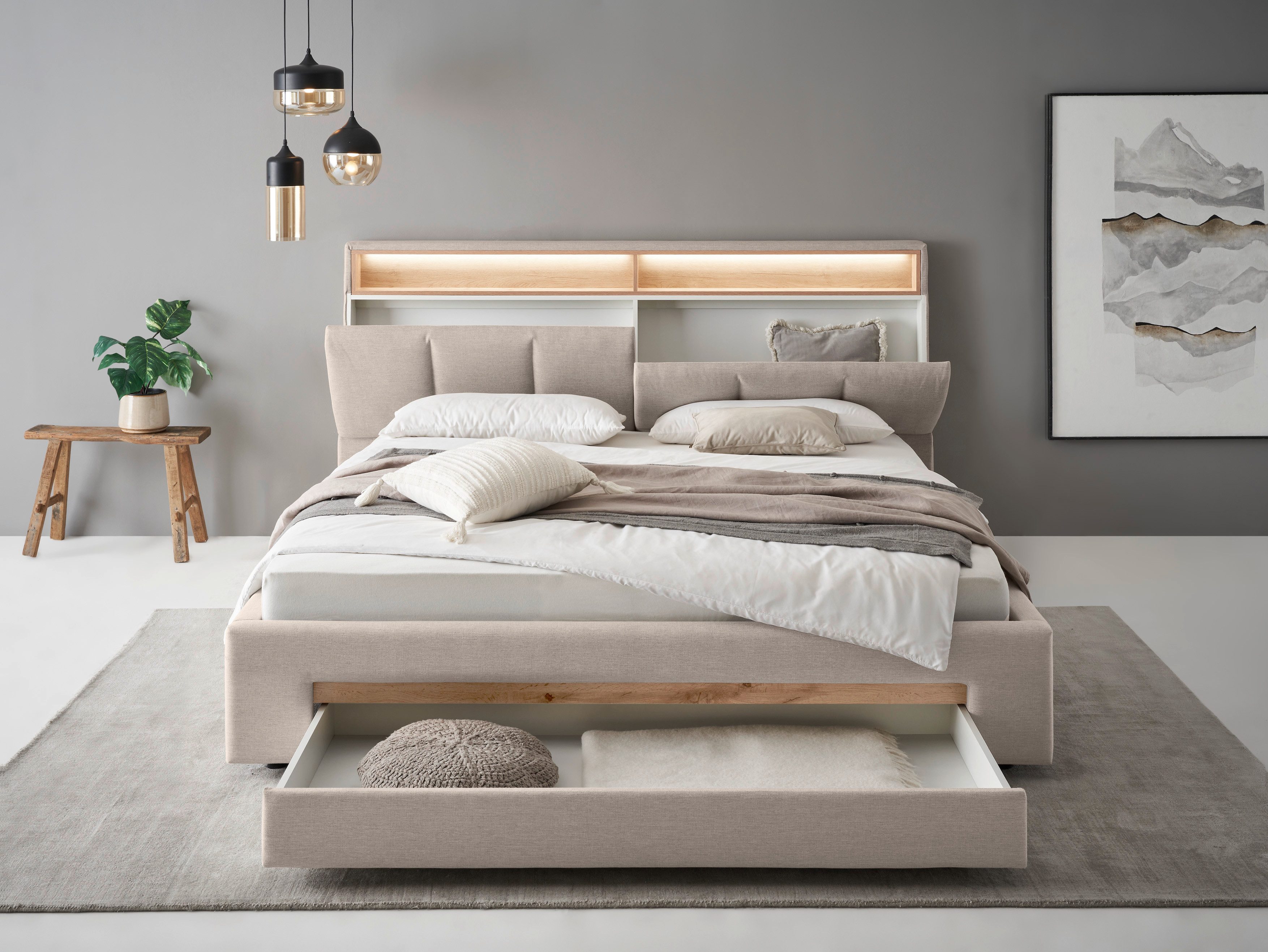 INOSIGN Gestoffeerd bed CiTY/GiRON,, gepolsterd opbergbed, met LED-verlichting Bedkisten met hondenbed of als opbergruimte, opklapbare hoofdeinden