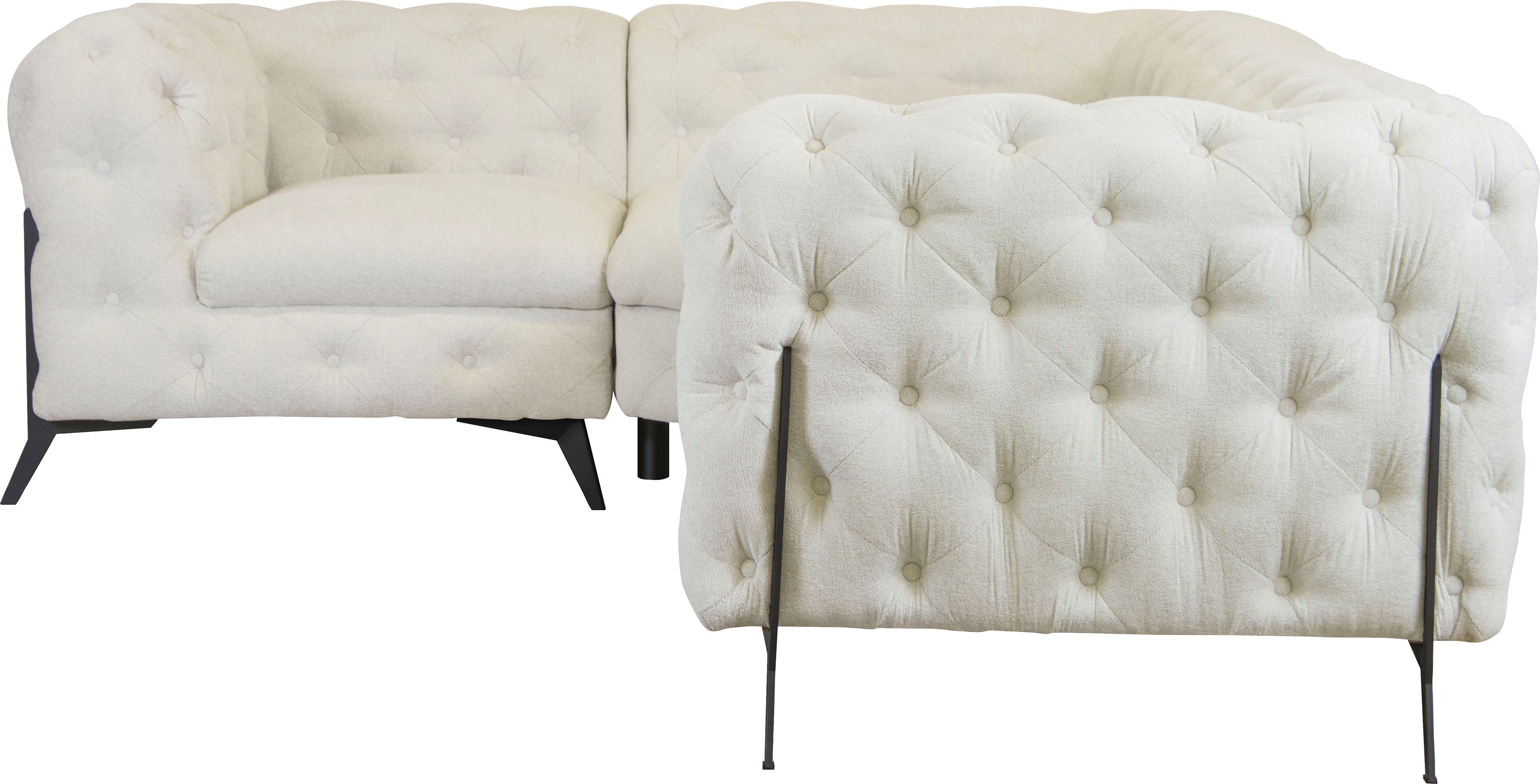 Leonique Chesterfield-bank Amaury L-vorm moderne chersterfield-look, breedte 262 cm, kleur van de poten ter keuze