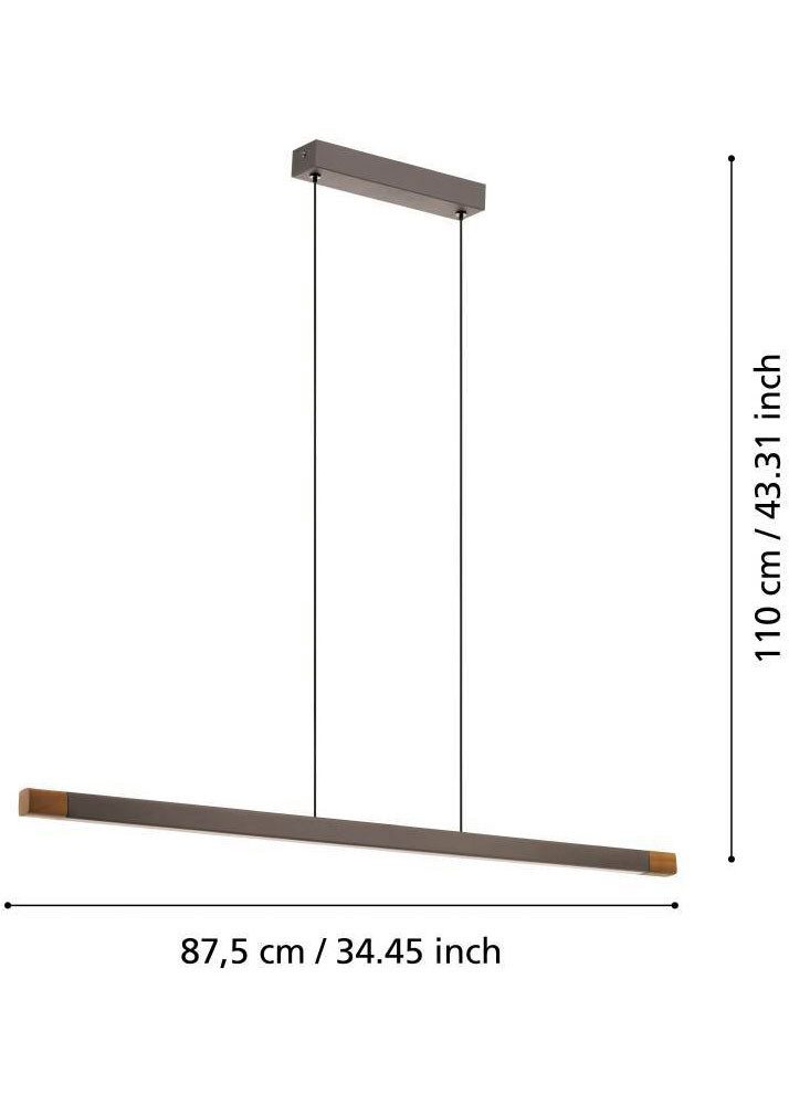 EGLO Hanglamp LISCIANA FSCM70HB, aluminium in bruin en hout in walnoot-look, lamp, 87,5 cm (1 stuk)