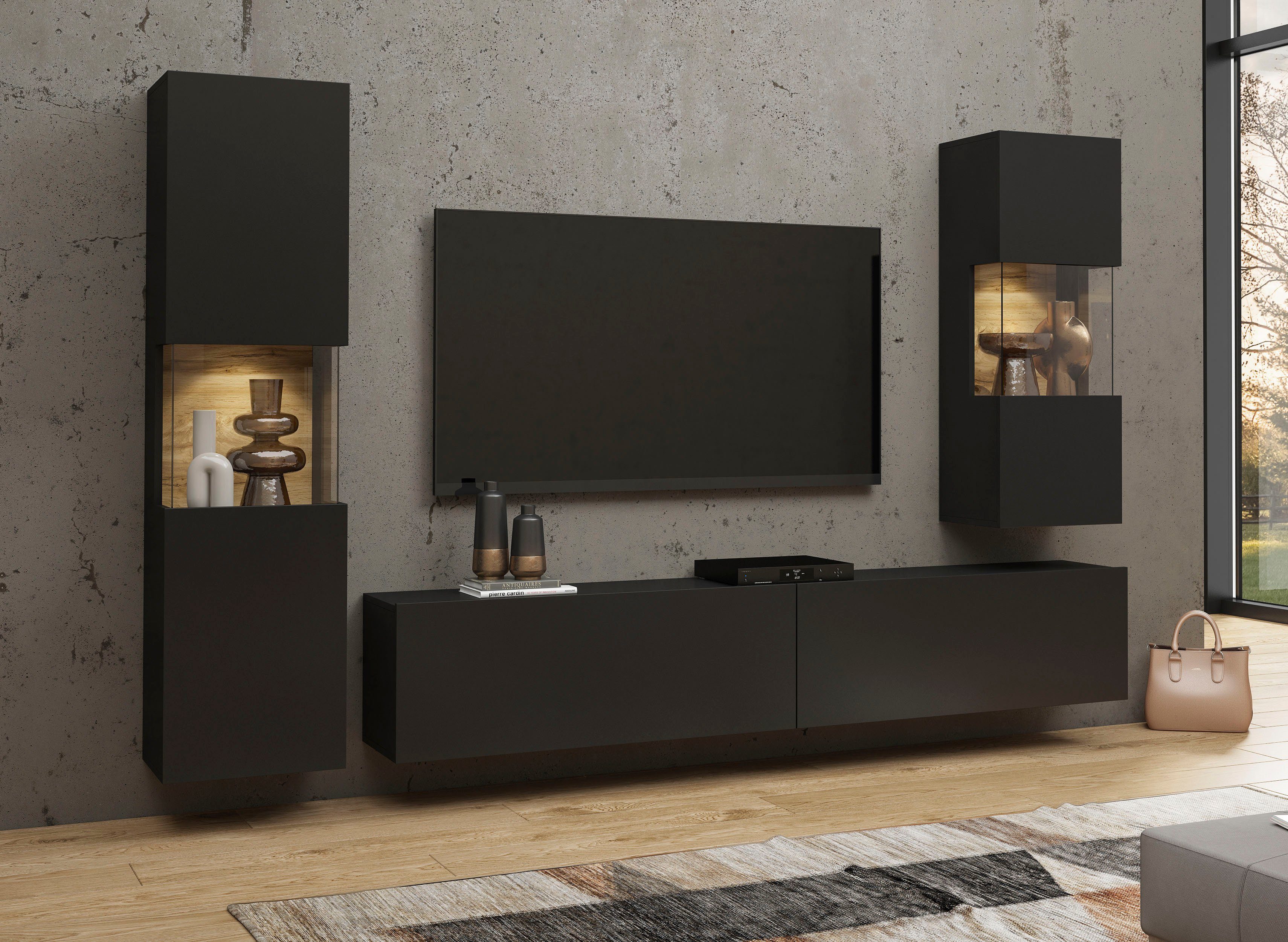 INOSIGN Wandmeubel Ava, woonkamer-set hangend/staand te monteren, vitrinekast, lowboard