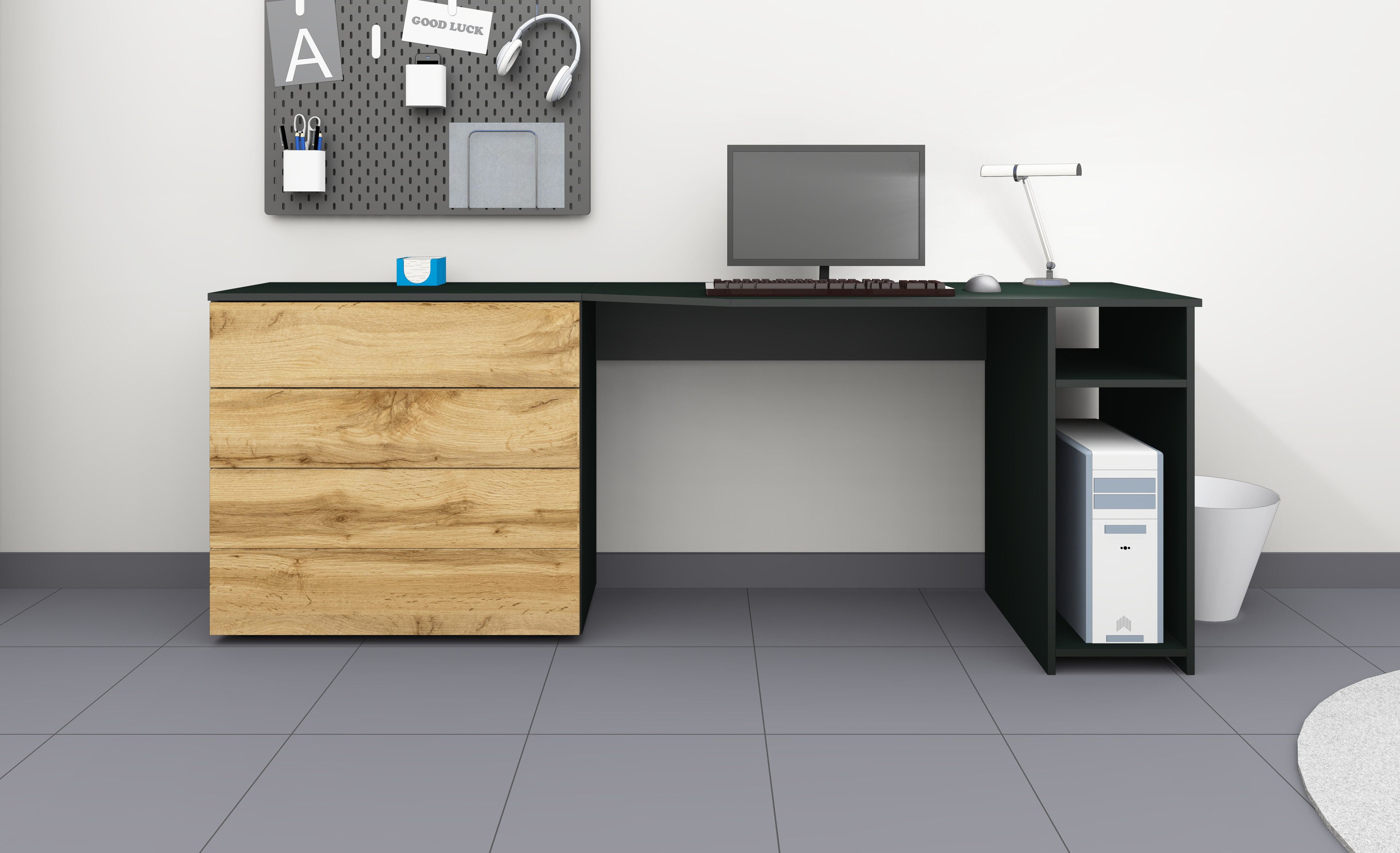 borchardt Möbel Bureau Vaasa Breedte 196 cm, push-to-openfunctie
