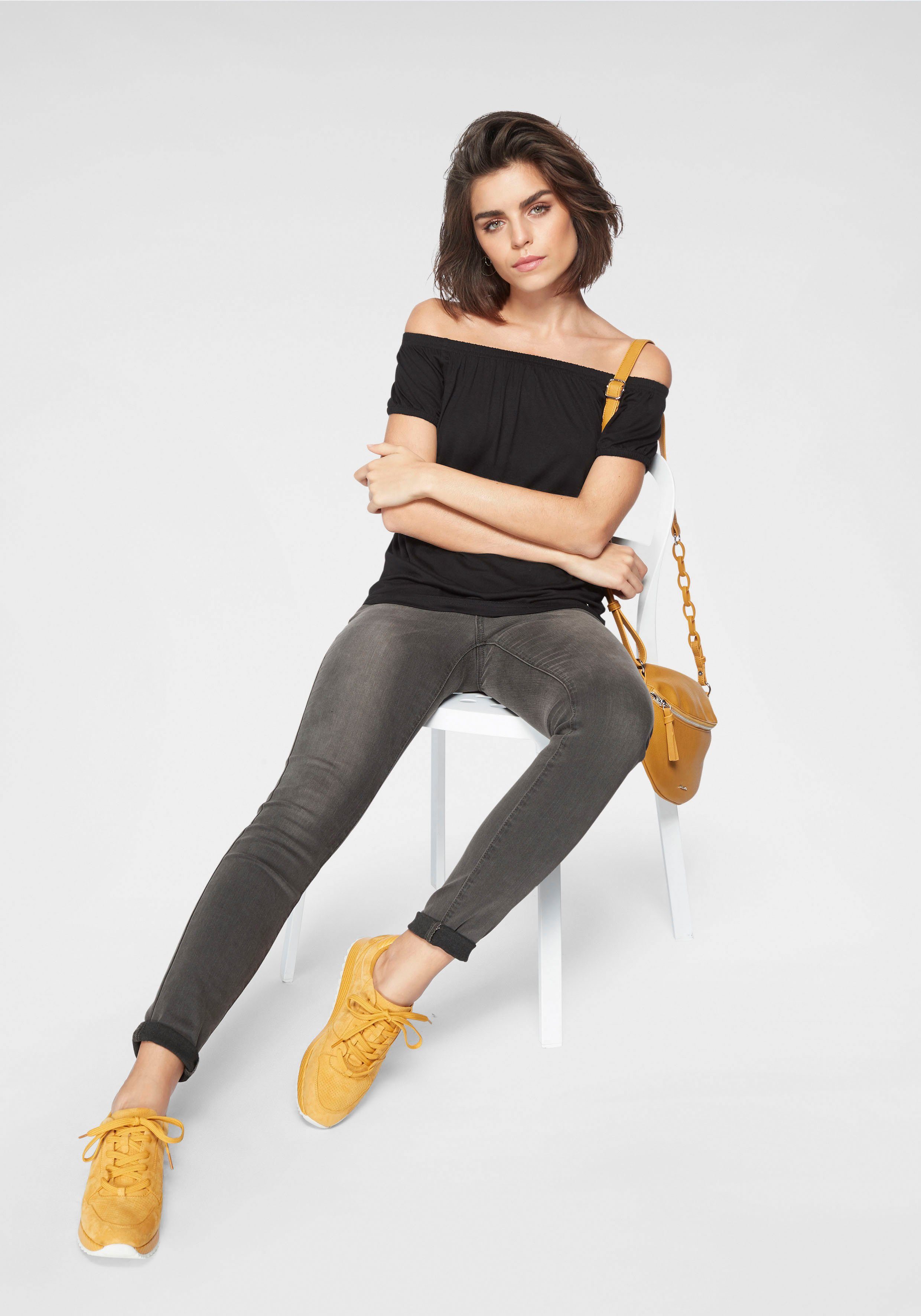 Tamaris Skinny fit jeans smalle broekpasvorm, normale taille, 5-pocket-vorm, used-wassing