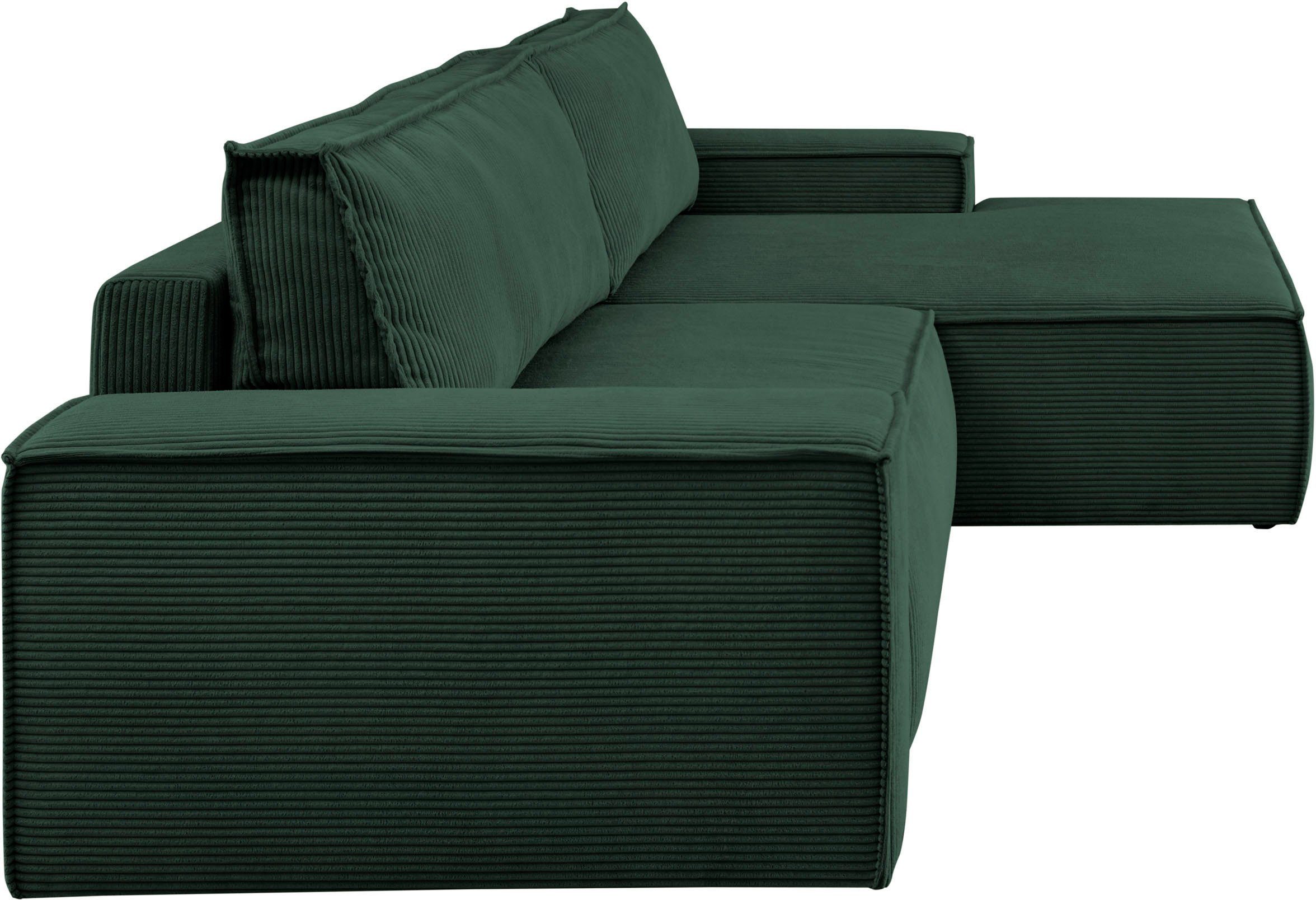 Home affaire Hoekbank SHERWOOD bedbank 267 cm, L-model, Slaapfunctie met bedlade (210x136 cm), cord, vintage, fluweel