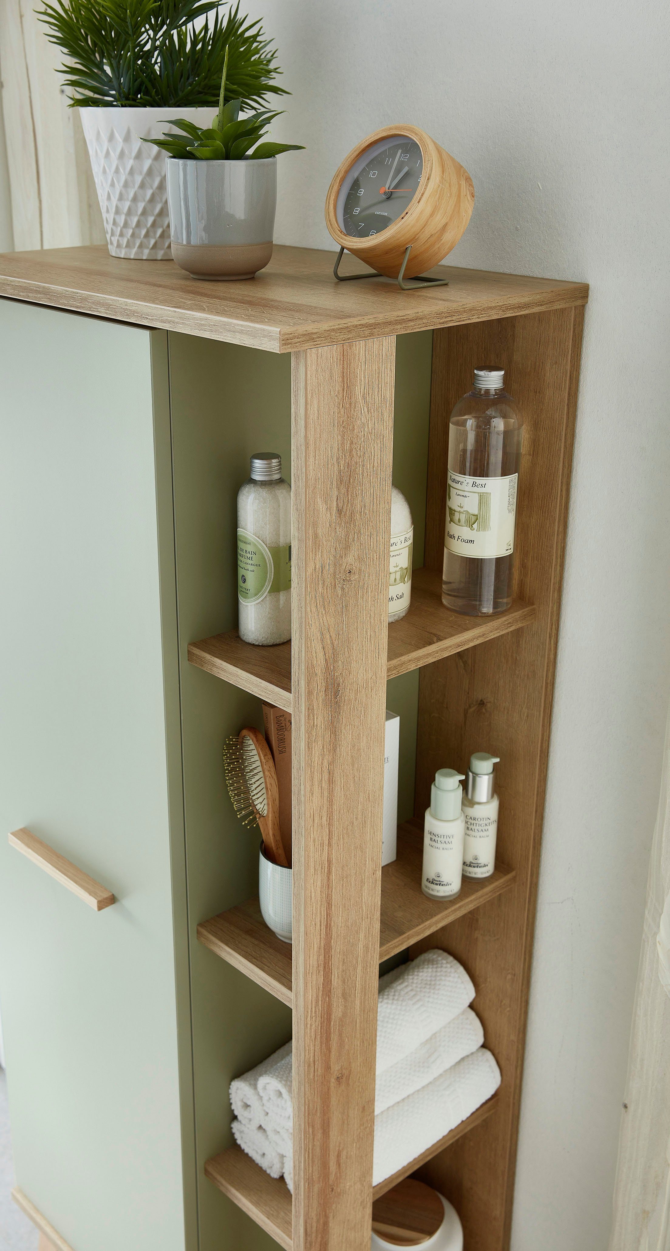 Saphir Halfhoge kast Quickset badkamermeubel 50,5 cm breed, 1 deur, zijplanken Badkamer-halfhoge kast inclusief deurdemper, grepen in hout