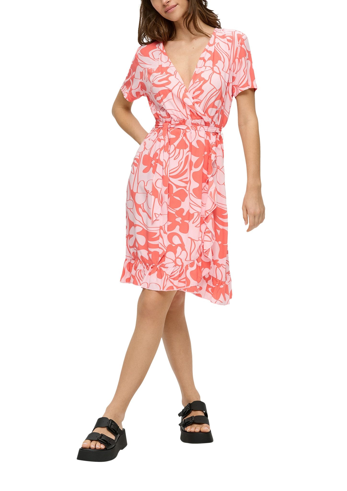 Q S designed by Midi-jurk met all-over print en bindstrik