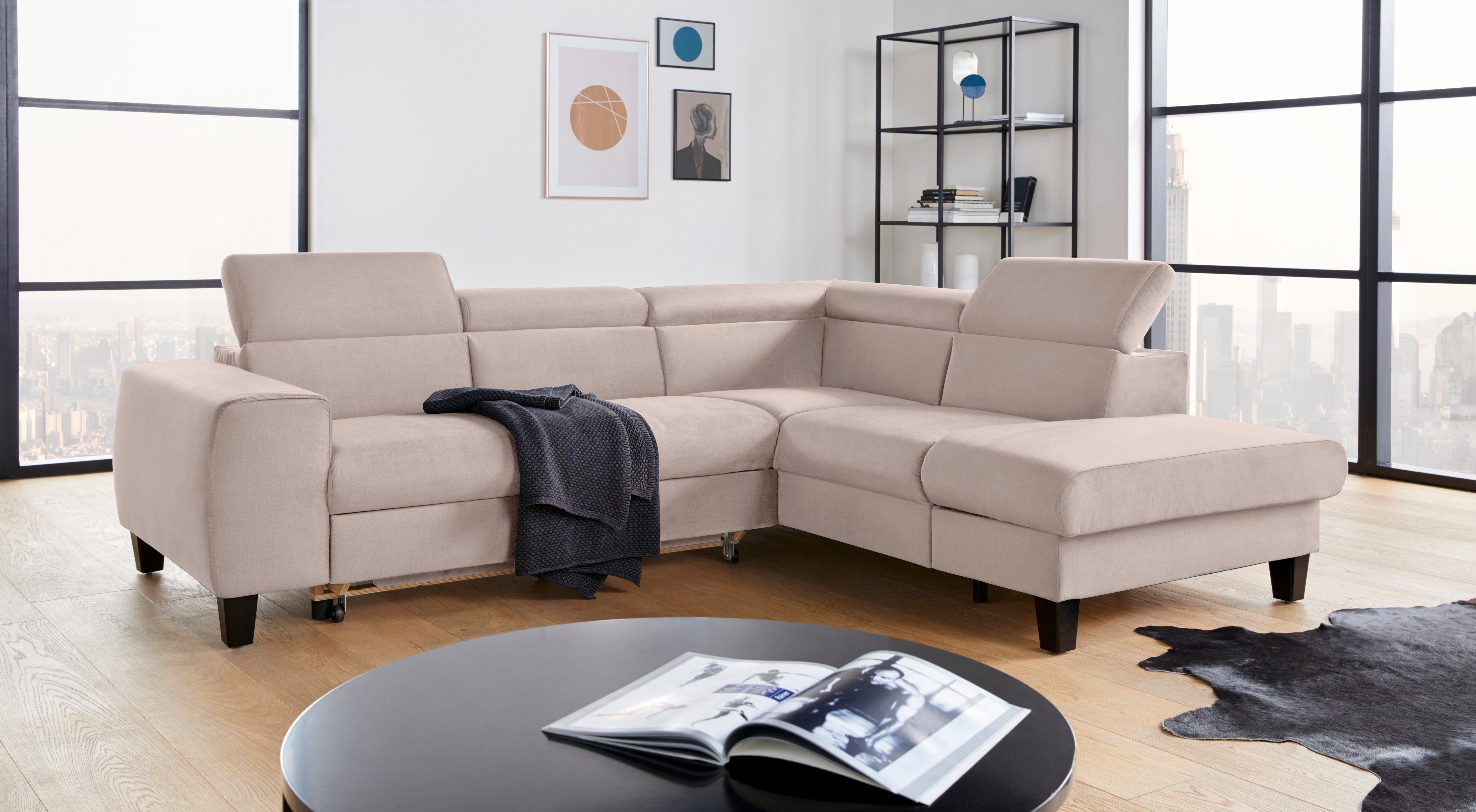 COTTA Hoekbank Morven L-vorm met hoofdeindeverstelling keuze met bedfunctie, bedlade & draadloze oplader