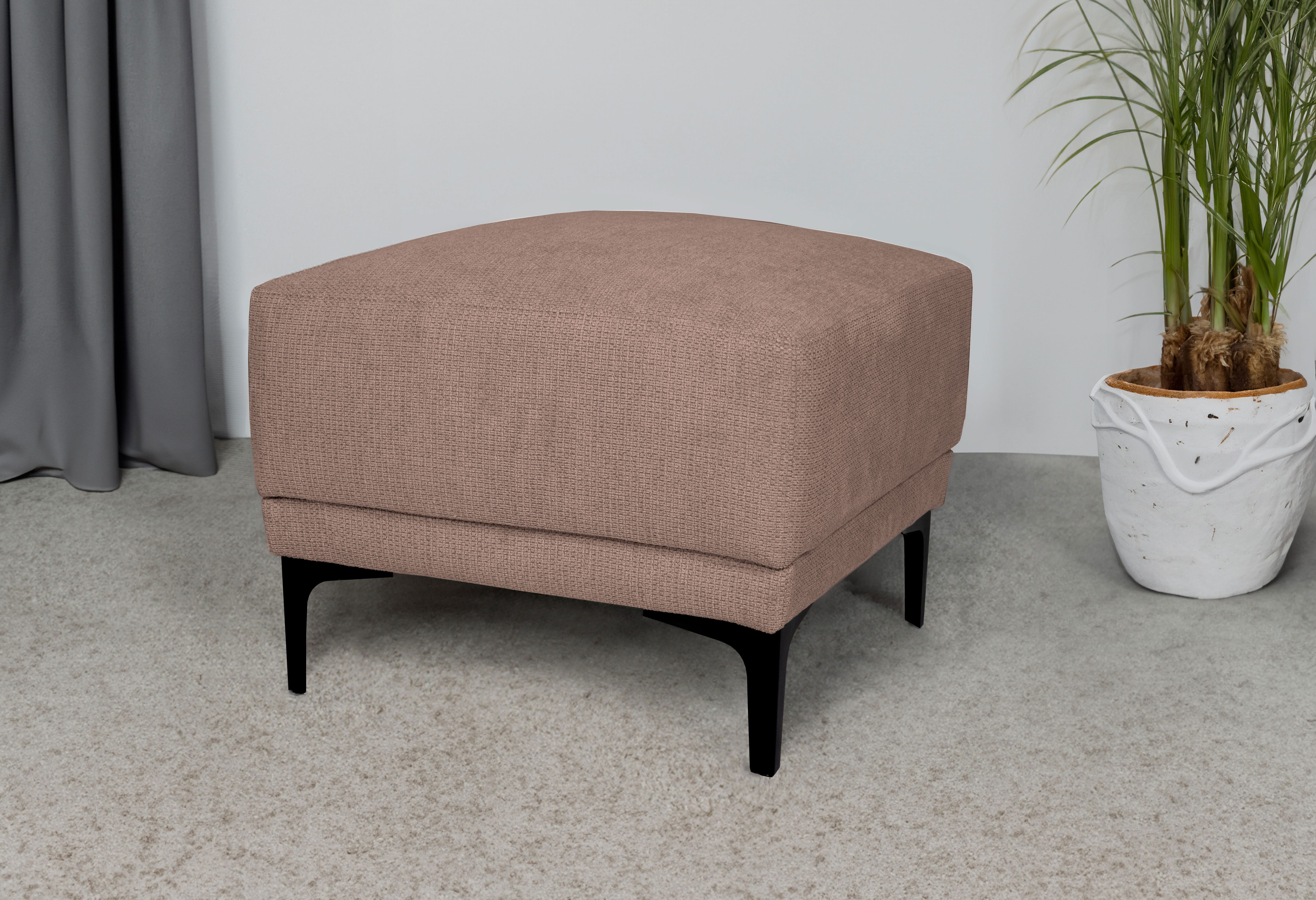 Places of Style Hocker Xander Breedte 58 cm, soft-touch chenille, zwarte metalen voeten