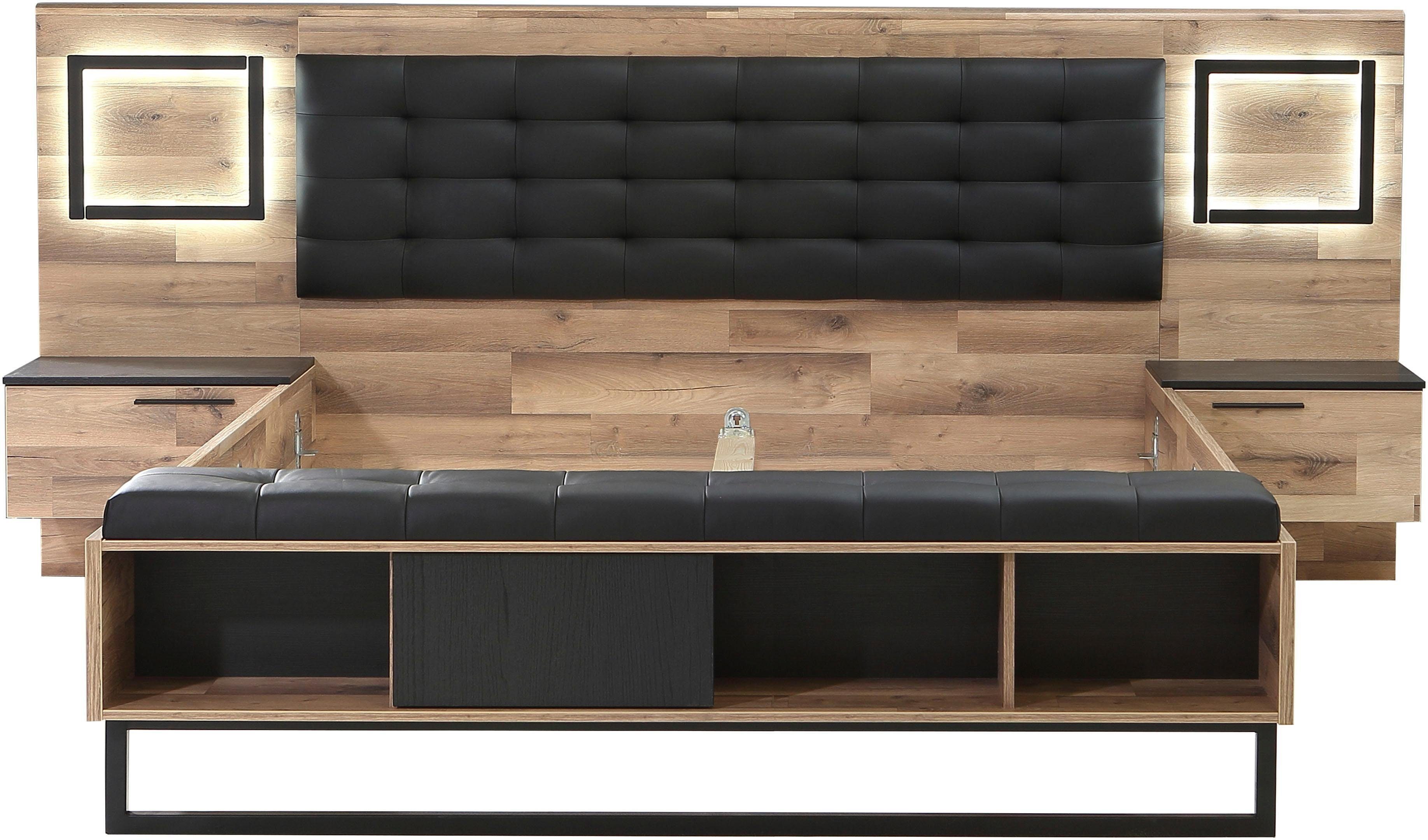 FORTE Ledikant Sirius Crown met ledverlichting en bekleed hoofdbord