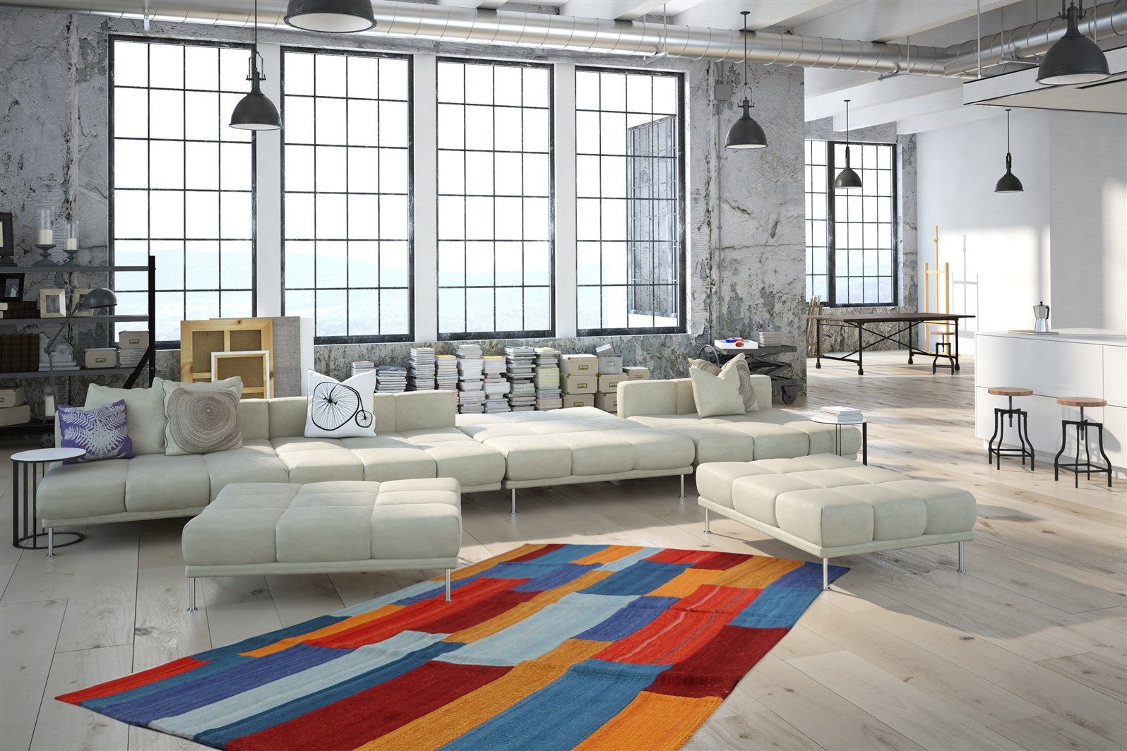 Kayoom Vloerkleed Radical 335 Handgeweven jacquard kilim, hoogwaardige materiaalcombinatie.