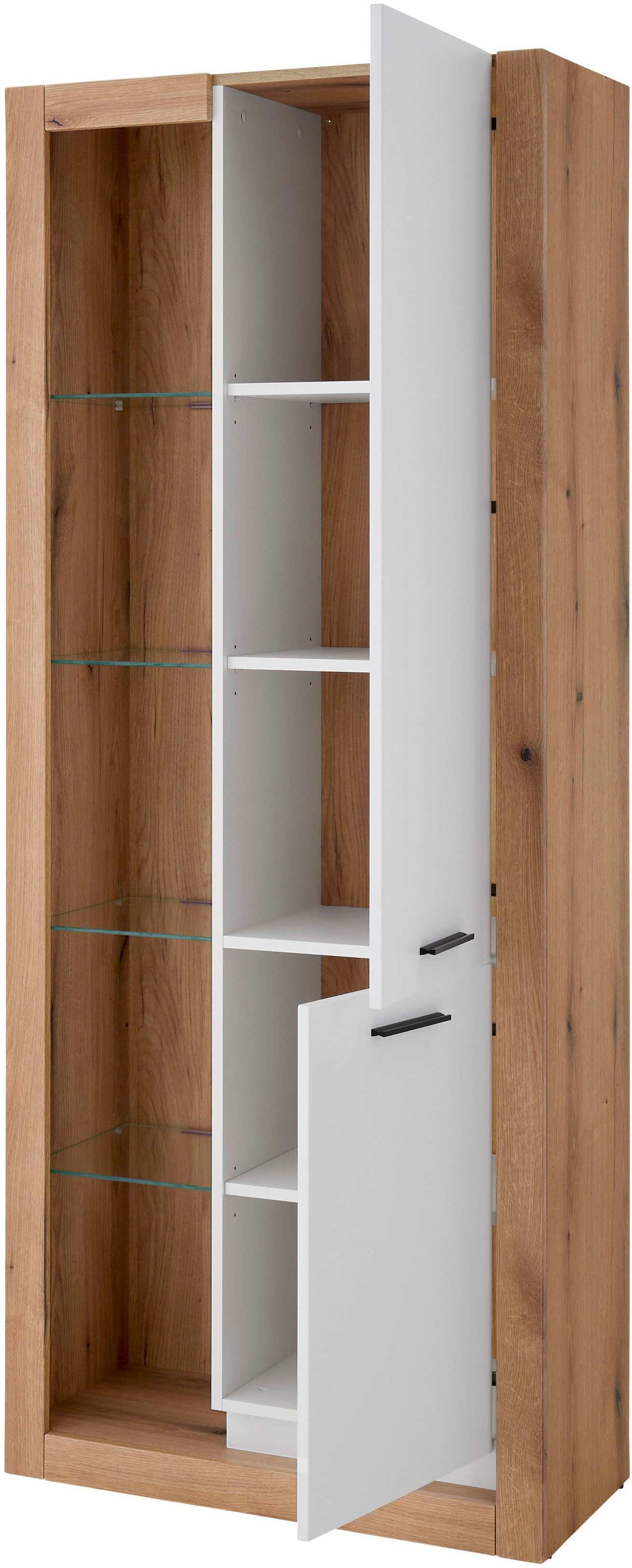 INOSIGN Vitrinekast Brixen, vitrinekast in eik decor, moderne staande vitrinekast Metalen grepen, voldoende opbergruimte, veelzijdig toepasbaar, 80 cm breed