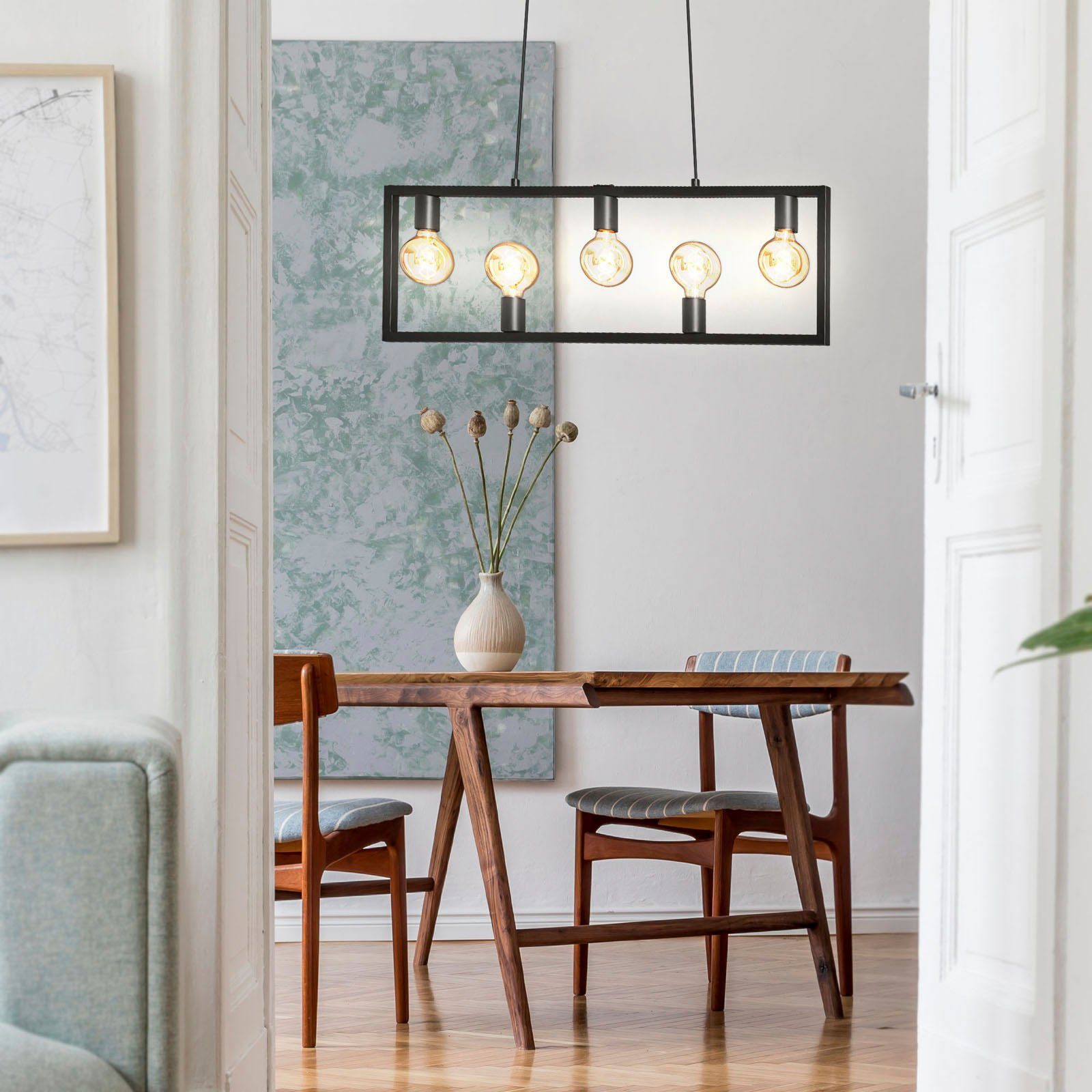 Briloner Leuchten Hanglamp KOTAK zwart, e27, hangend metaal, voor en (1 stuk)