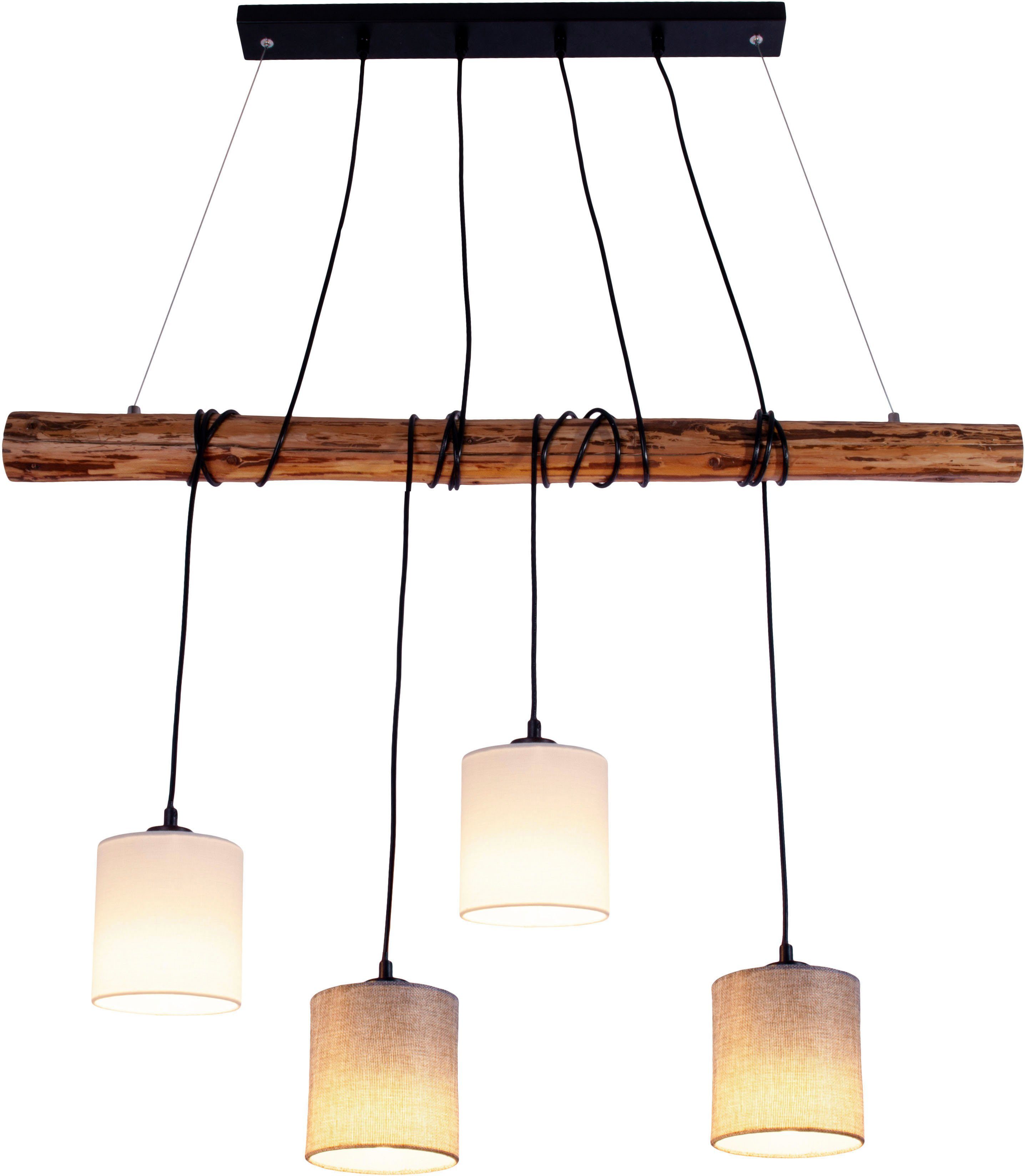 näve Hanglamp Malta Textielschaal wit/natuurgrijs, frame metaal/cederhout, 4x E27 (1 stuk)