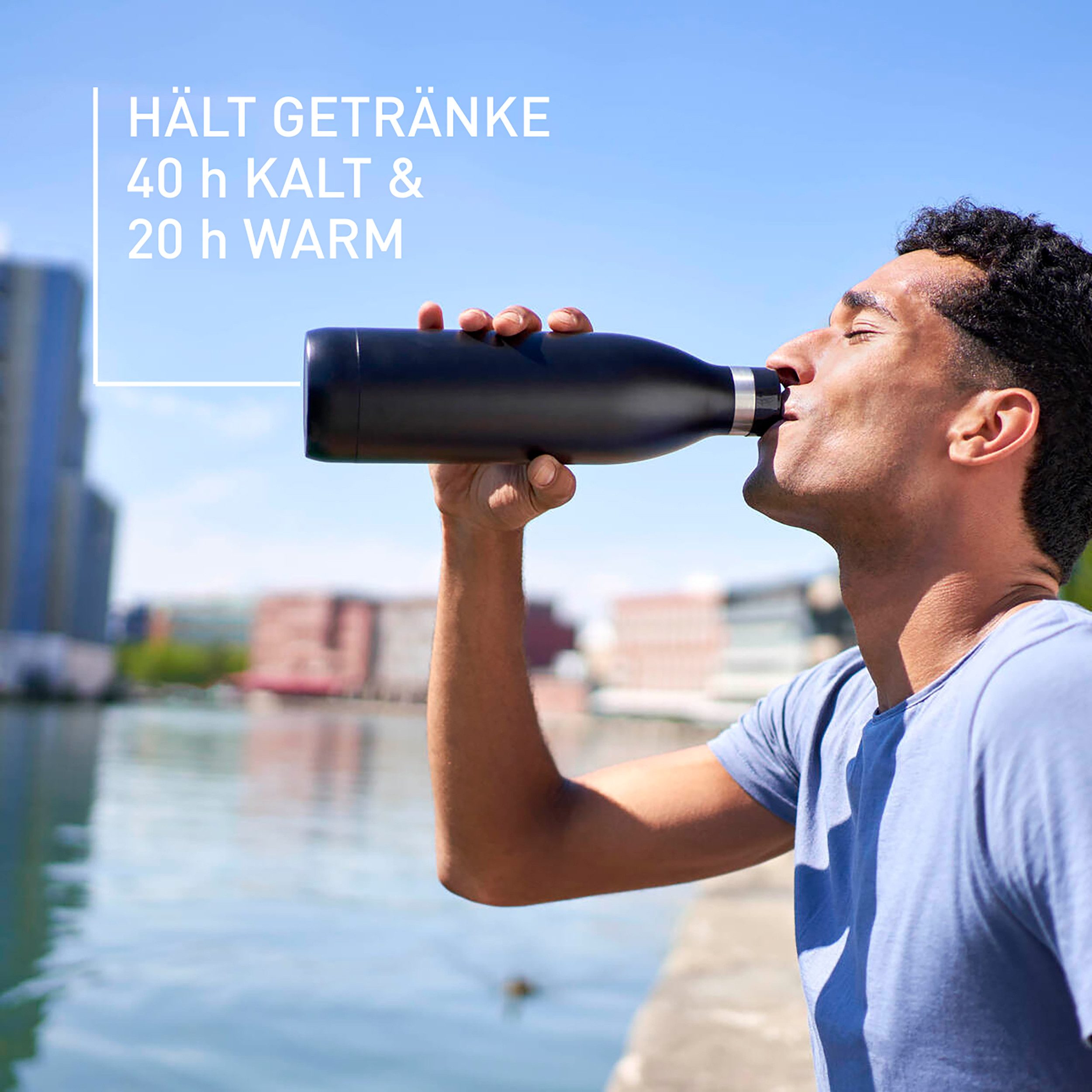 Emsa Thermosfles Drinkfles Bludrop 1 liter, lekvrij, 360°-rondom drinkopening, 40 uur koud, 20 uur warm (1-delig)