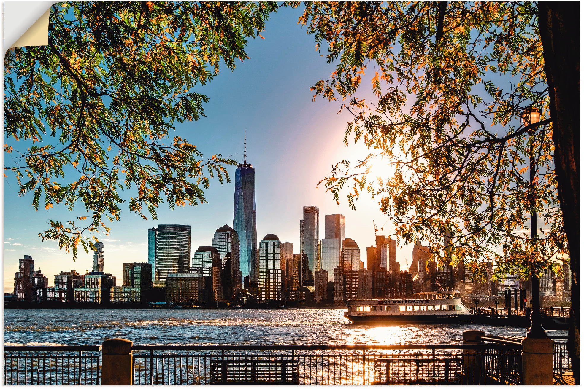 Artland Artprint Zonsopkomst boven New York als artprint van aluminium, artprint voor buiten, artprint op linnen, poster, muursticker