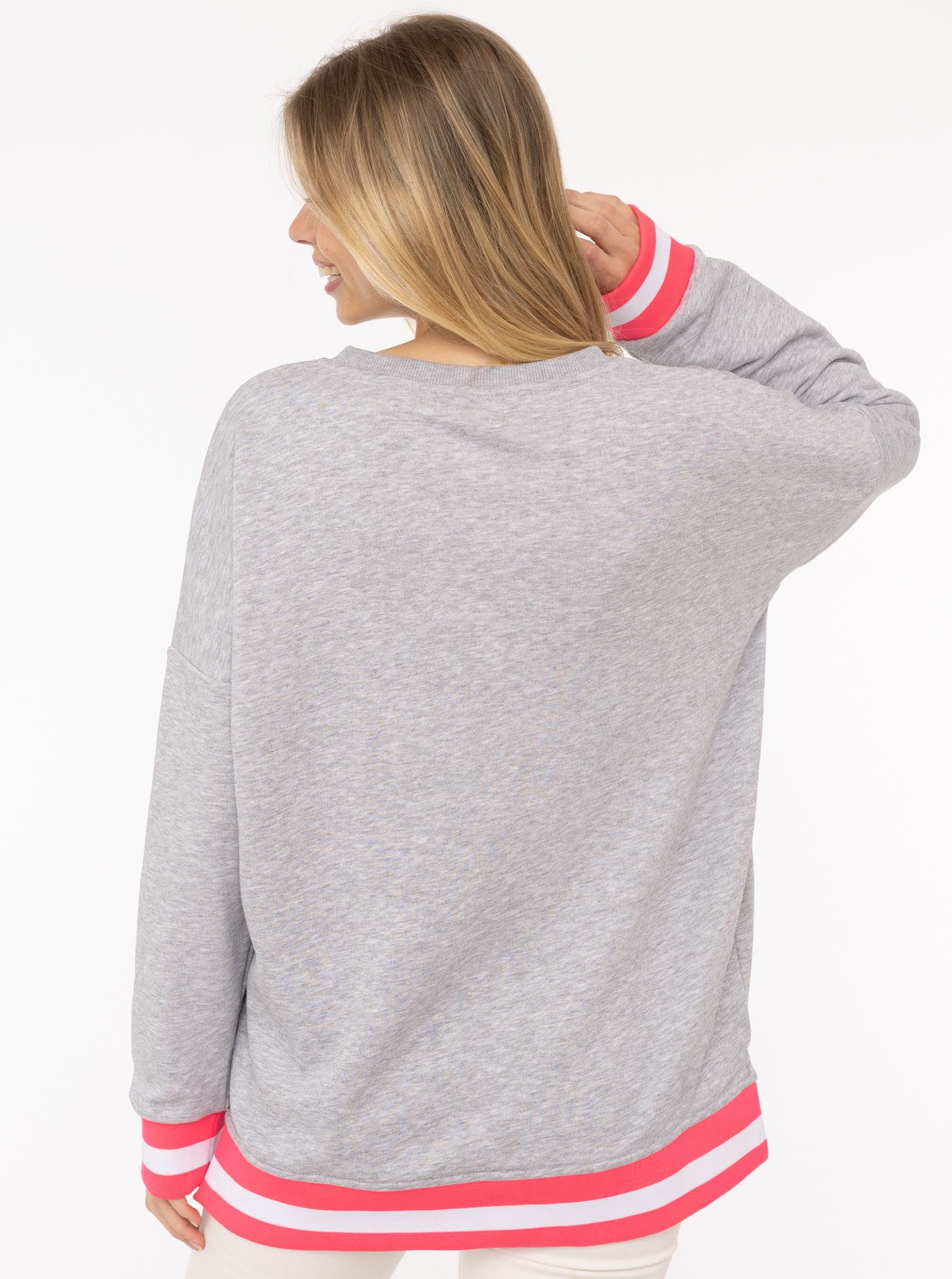 Zwillingsherz Sweatshirt met v-hals en geborduurd "moin" in neonkleuren
