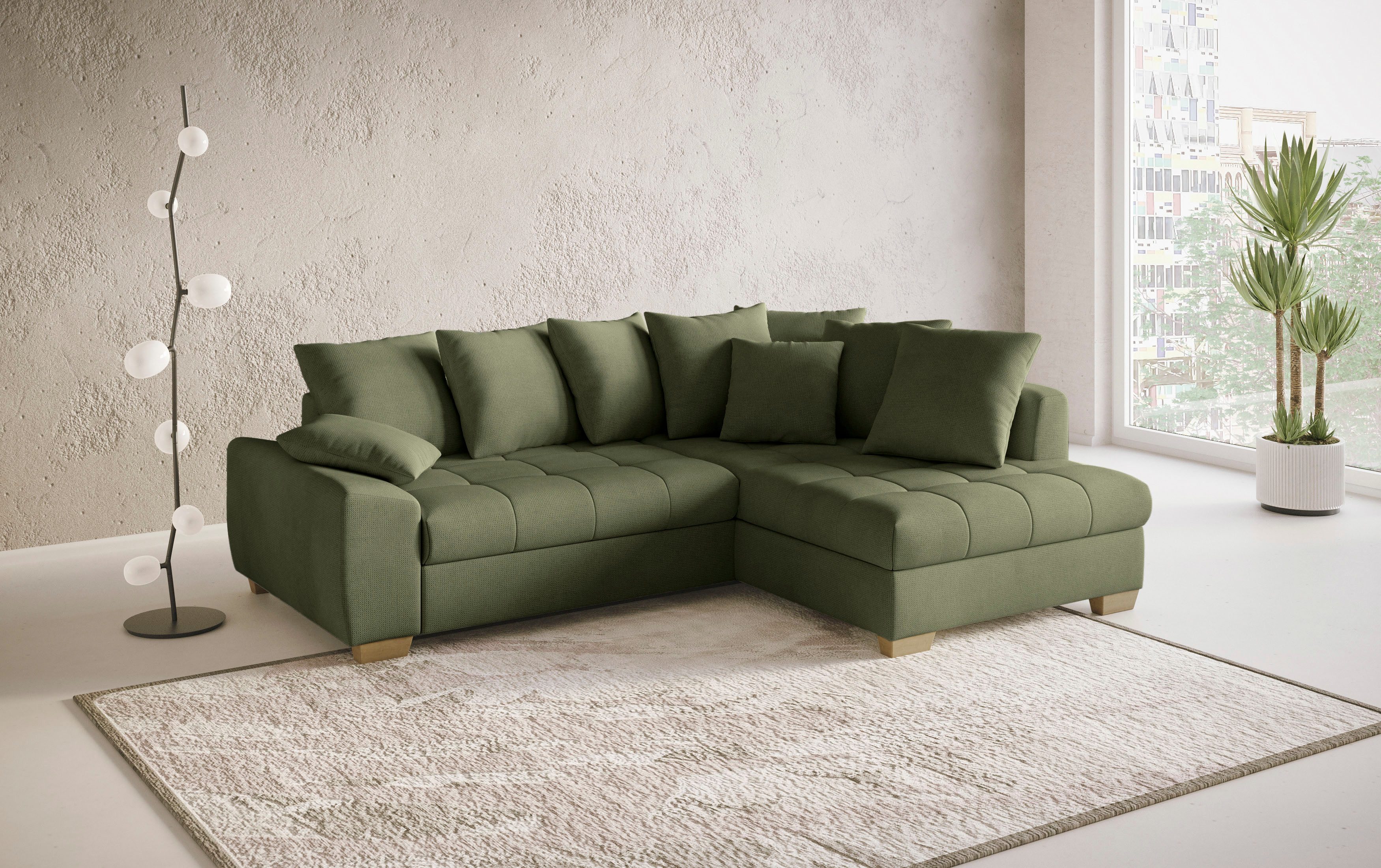 Mr. Couch Hoekbank Nikita II, L-vorm, tot 140kg per zitplaats belastbaar met koudschuim bekleding, optioneel met bed en bedlade