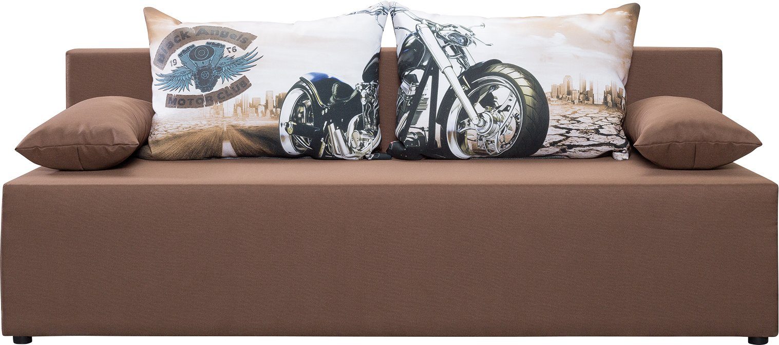 exxpo - sofa fashion 3-zitsbank Tabou motorfiets met slaapbank functie en bedbox, incl. losse sier- en rugkussens