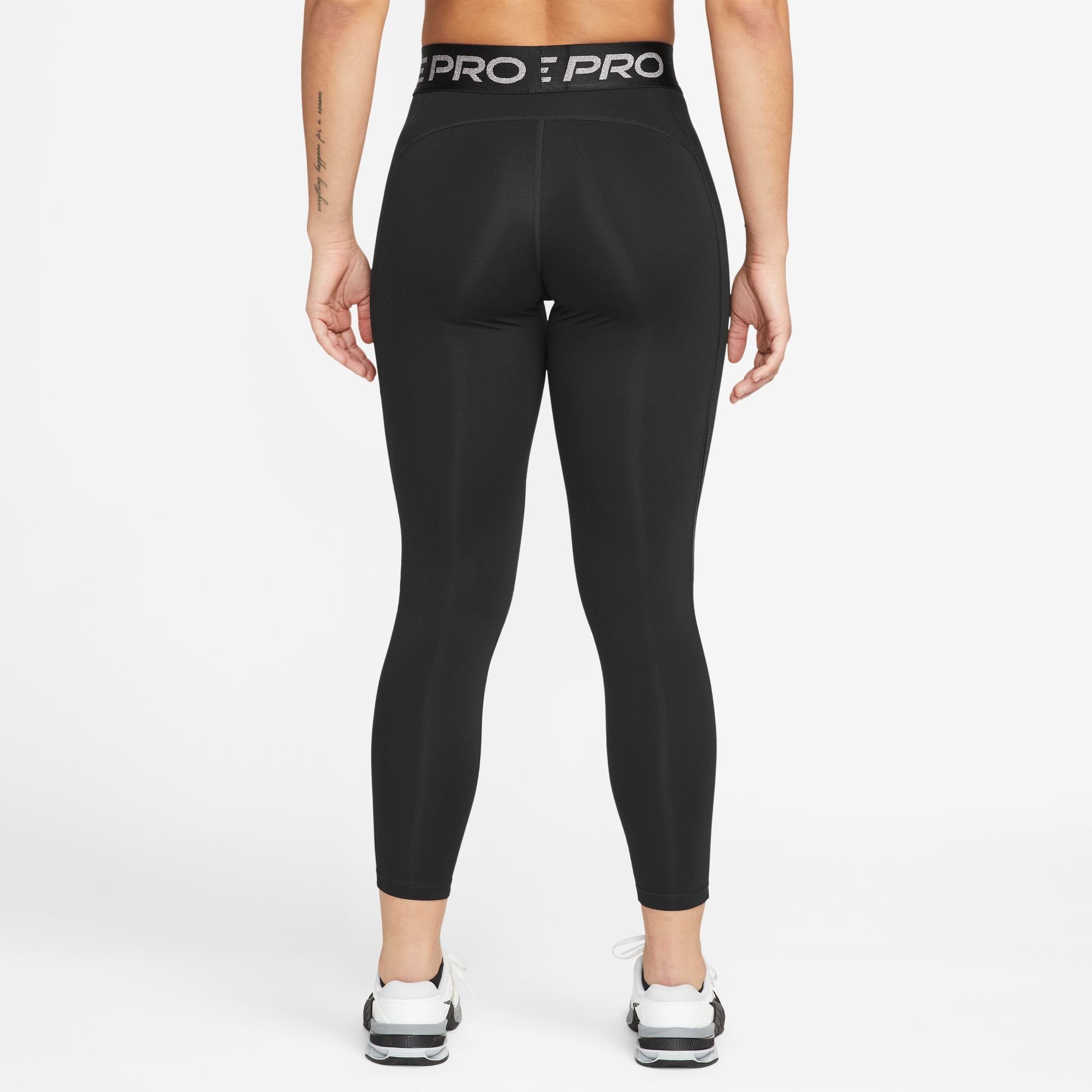 Nike Pro 7 8-legging met halfhoge taille voor dames Black Metallic Silver- Dames Black Metallic Silver