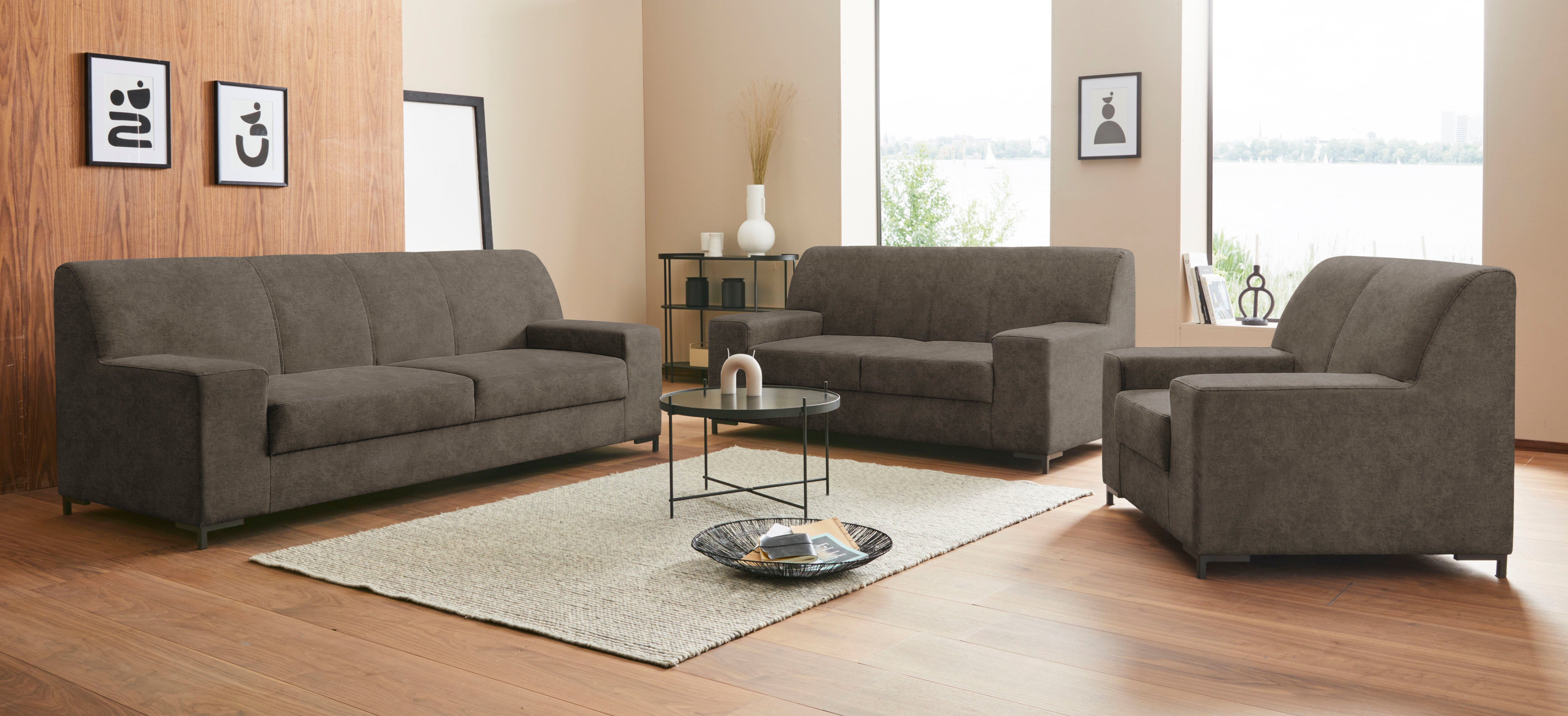 DOMO collection 2-zitsbank Ledas kubisch en comfortabel, platte armleuningen, elegante voet,