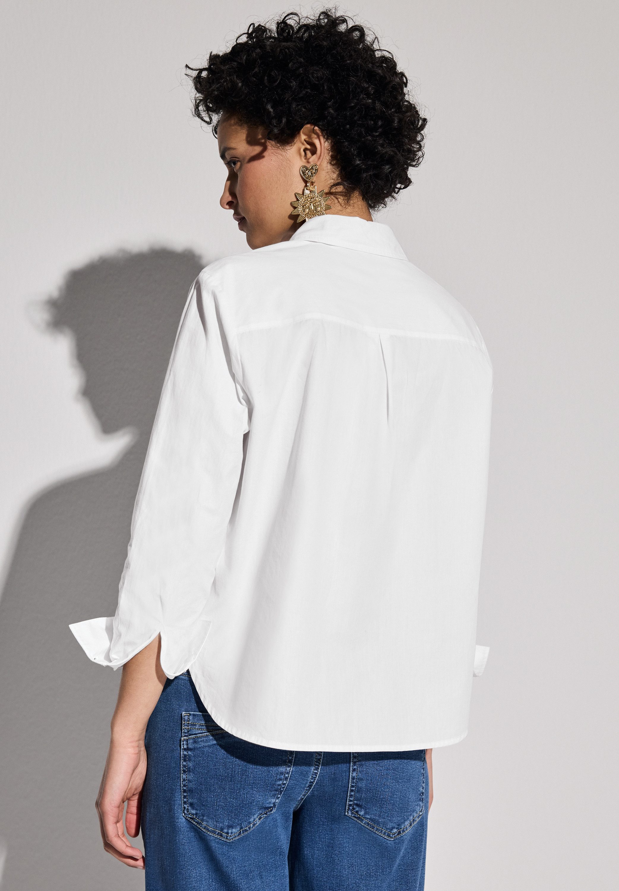STREET ONE Overhemdblouse met afgeronde zoom en van 100% katoen