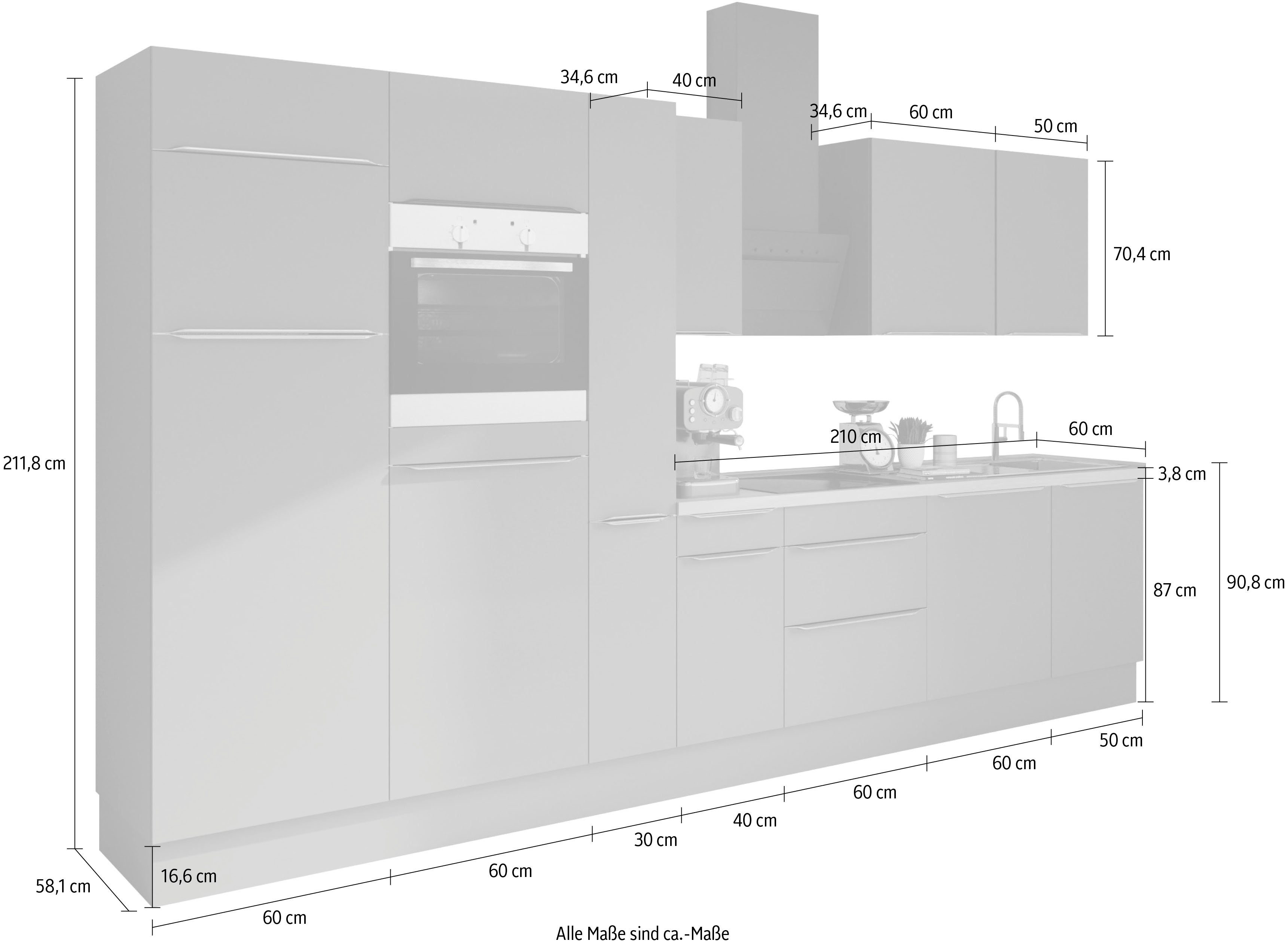 Kochstation Keukenblok KS-Aken Breedte 360 cm, optioneel met elektrische apparaten, met werkblad 38 mm dik