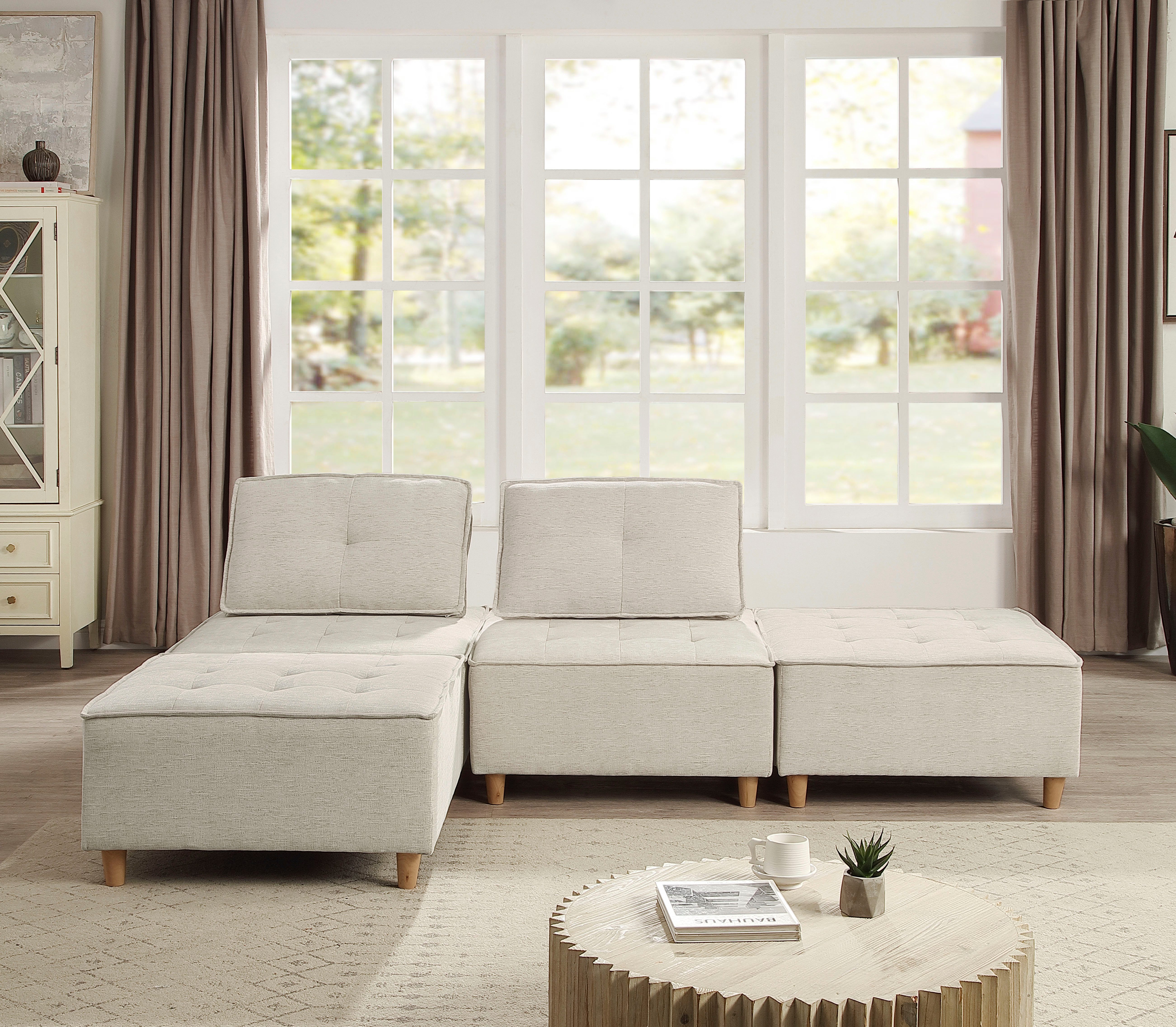 RAUM.ID Hocker Flexid modulair uitbreidbaar tot bank, chenille bekleding (1 stuk)