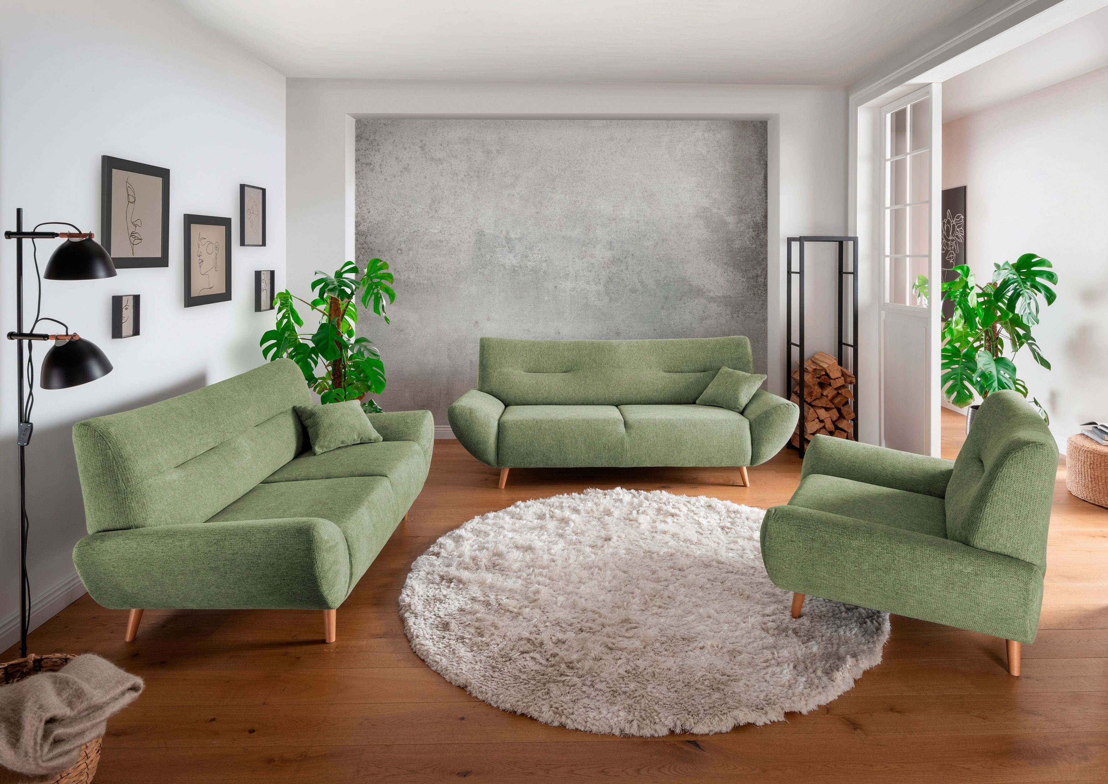INOSIGN Zithoek Drago elegant en tijdloos, comfortabel, moderne vormtaal leverbaar als fauteuil/hoekbank, diverse stoffen, incl. 2 sierkussens (set,