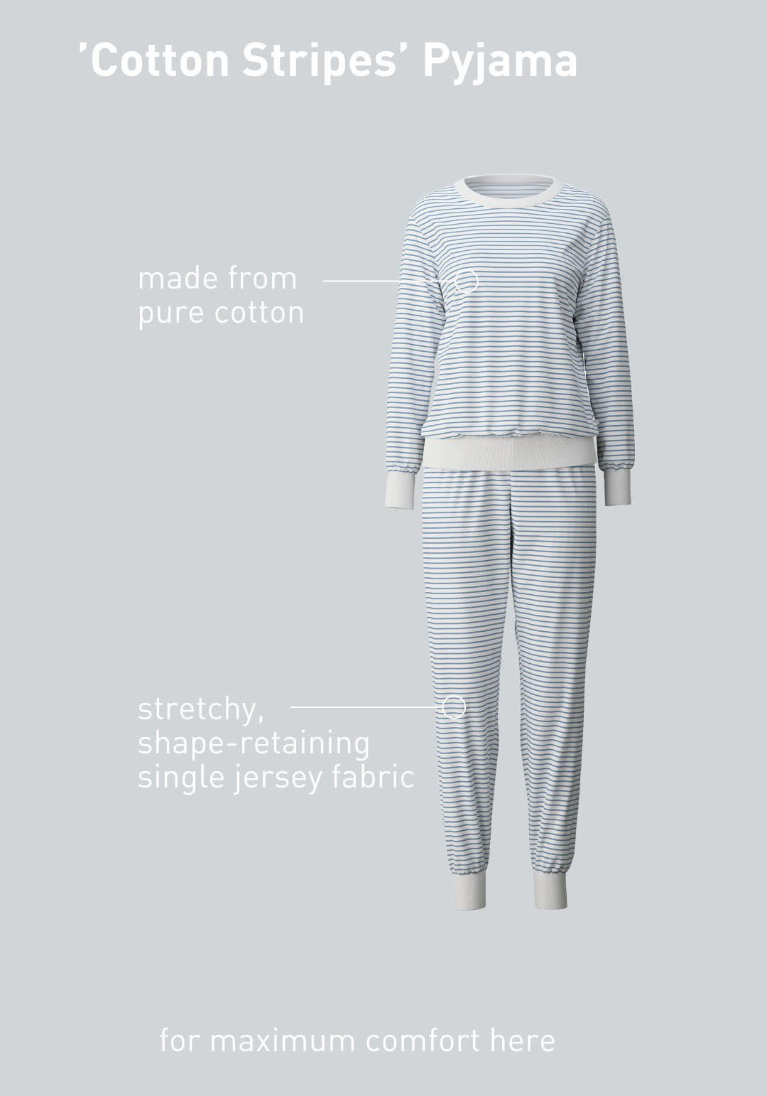 CALIDA Pyjama Cotton Stripes met zachte ribboorden aan de uiteinden (2-delig)