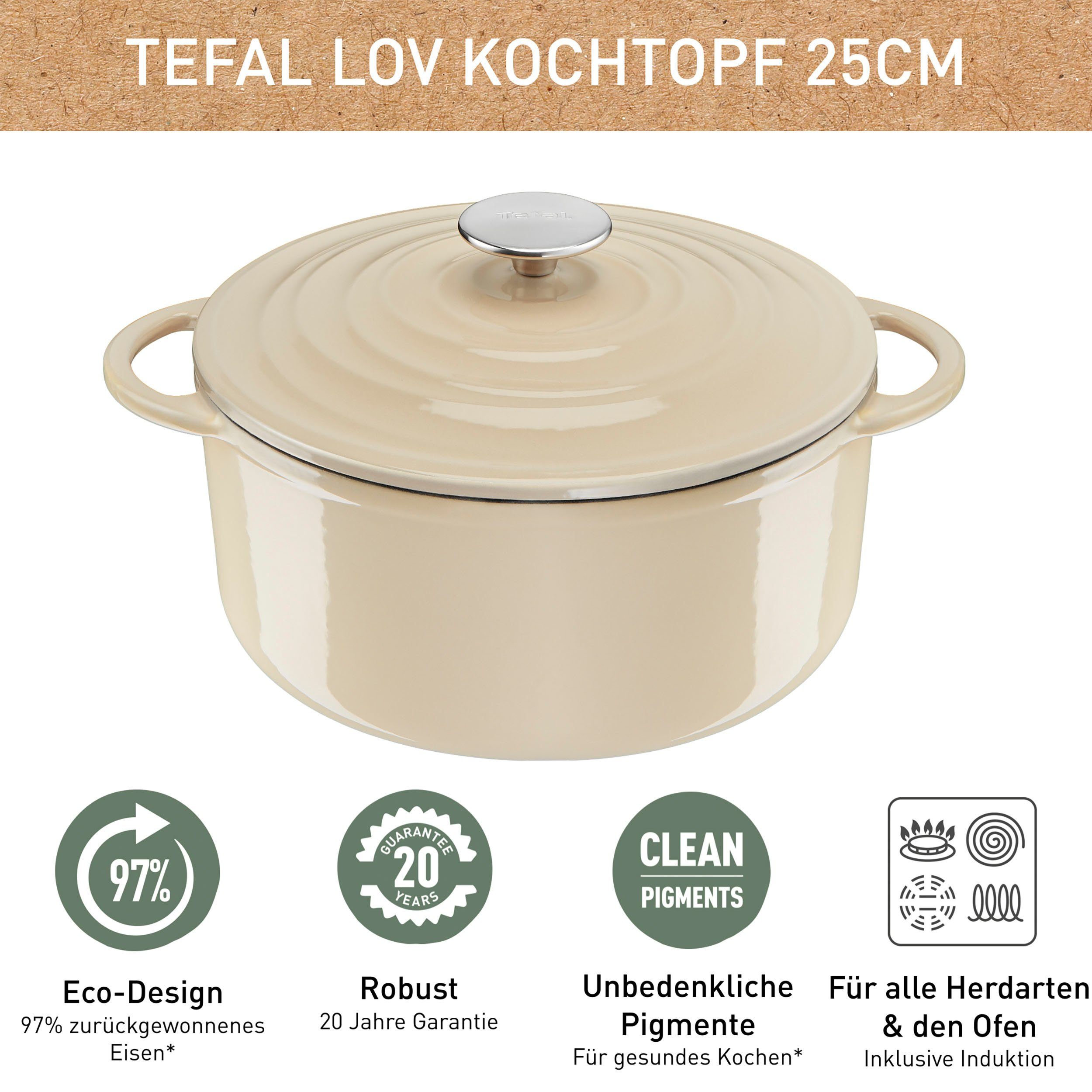 Tefal Kookpan LOV milieuvriendelijk, onschadelijke pigmenten, langzaam garen, ø 25 cm, inductie (1-delig)