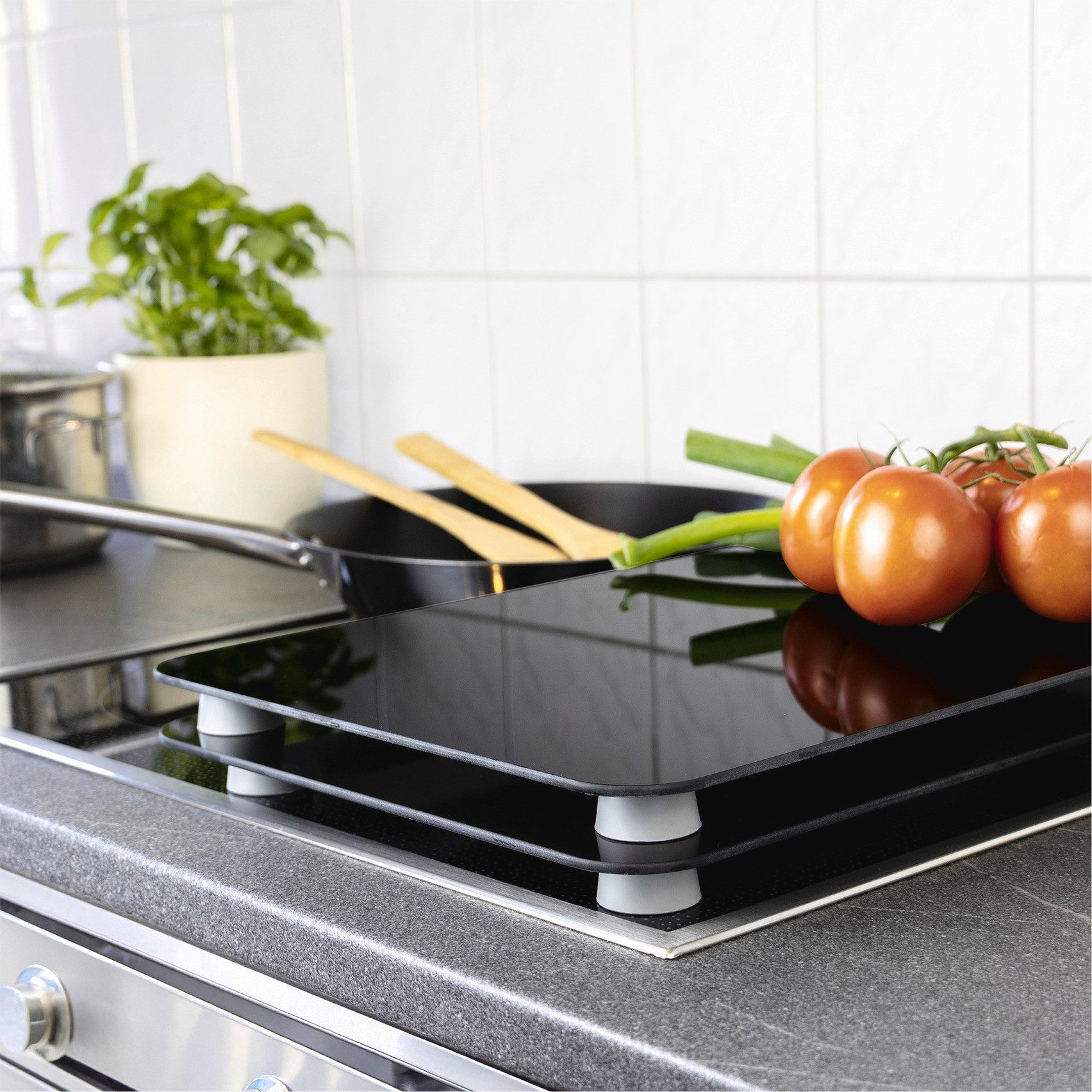 WENKO Kookplaatdeksel Universal Model Schwarz Kookplaatafdekking voor alle soorten kookplaten, krasvast, met antislipvoetjes (set, 2-delig)