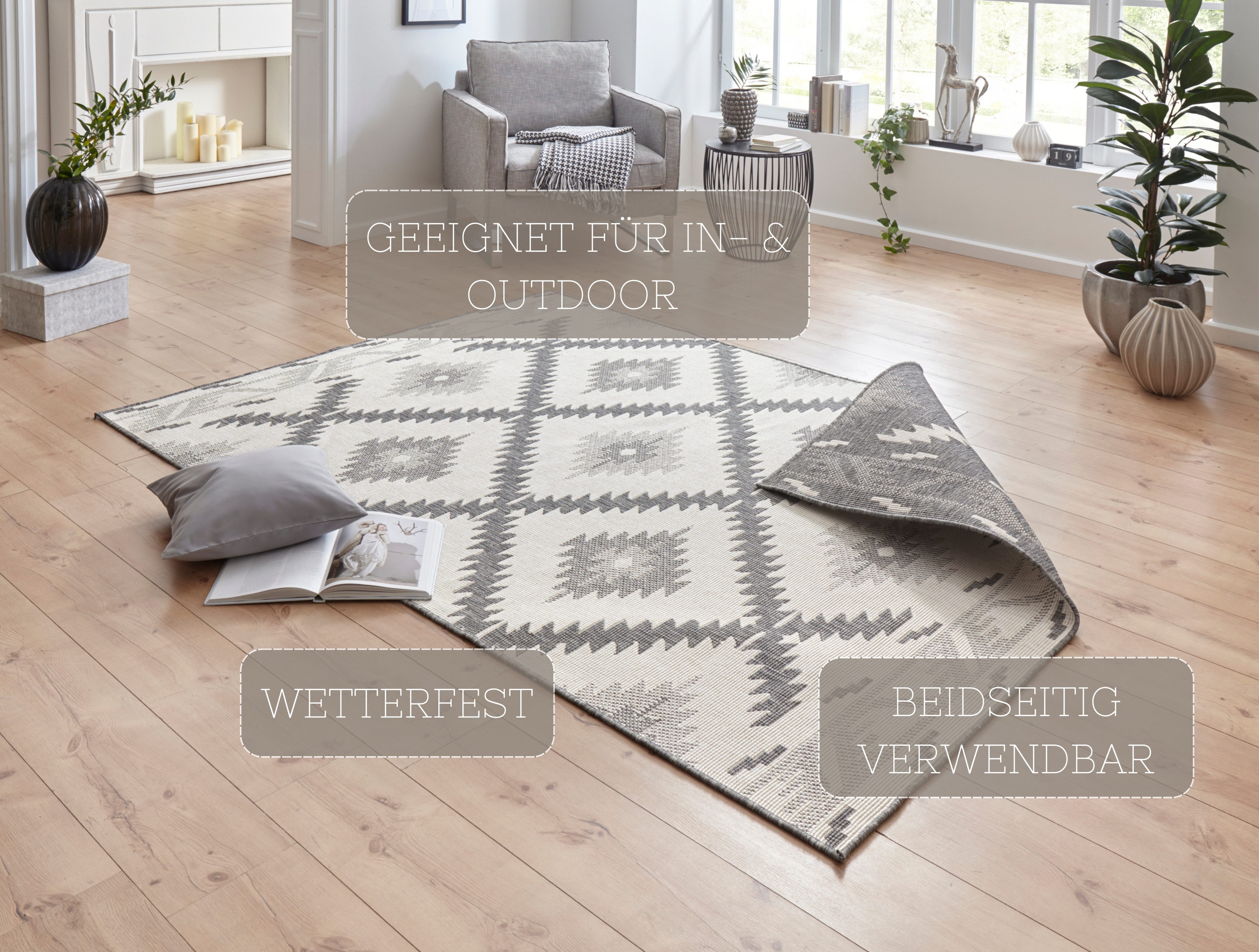 NORTHRUGS Vloerkleed Malibu omkeerbaar tapijt Binnen- en buitengebruik, weerbestendig, balkon, loper, woonkamer, waterbestendig