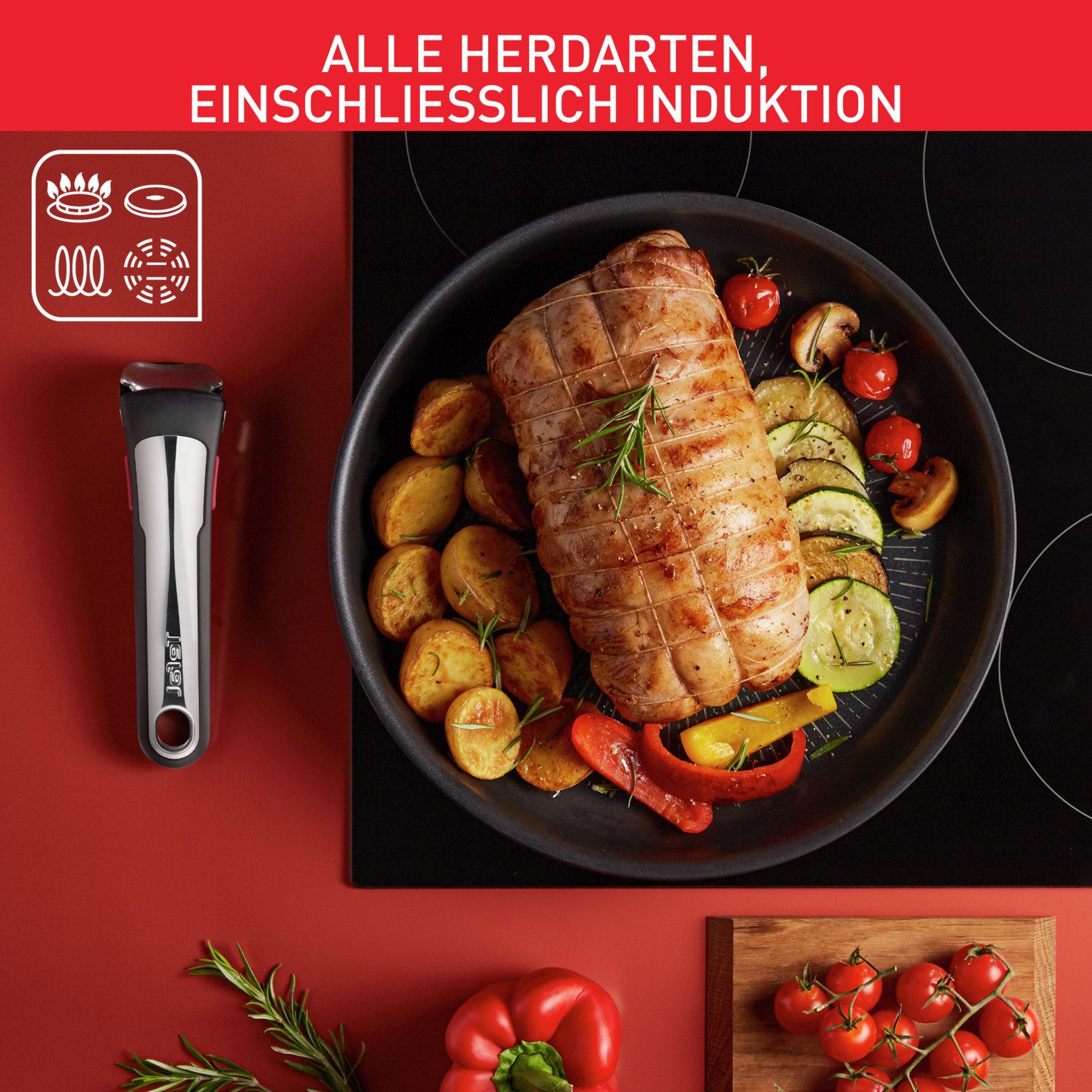 Tefal Pannenset Ingenio Unlimited L76391 opvouwbaar, ruimtebesparend, titanium 6x anti-aanbakcoating (set, 4-delig)
