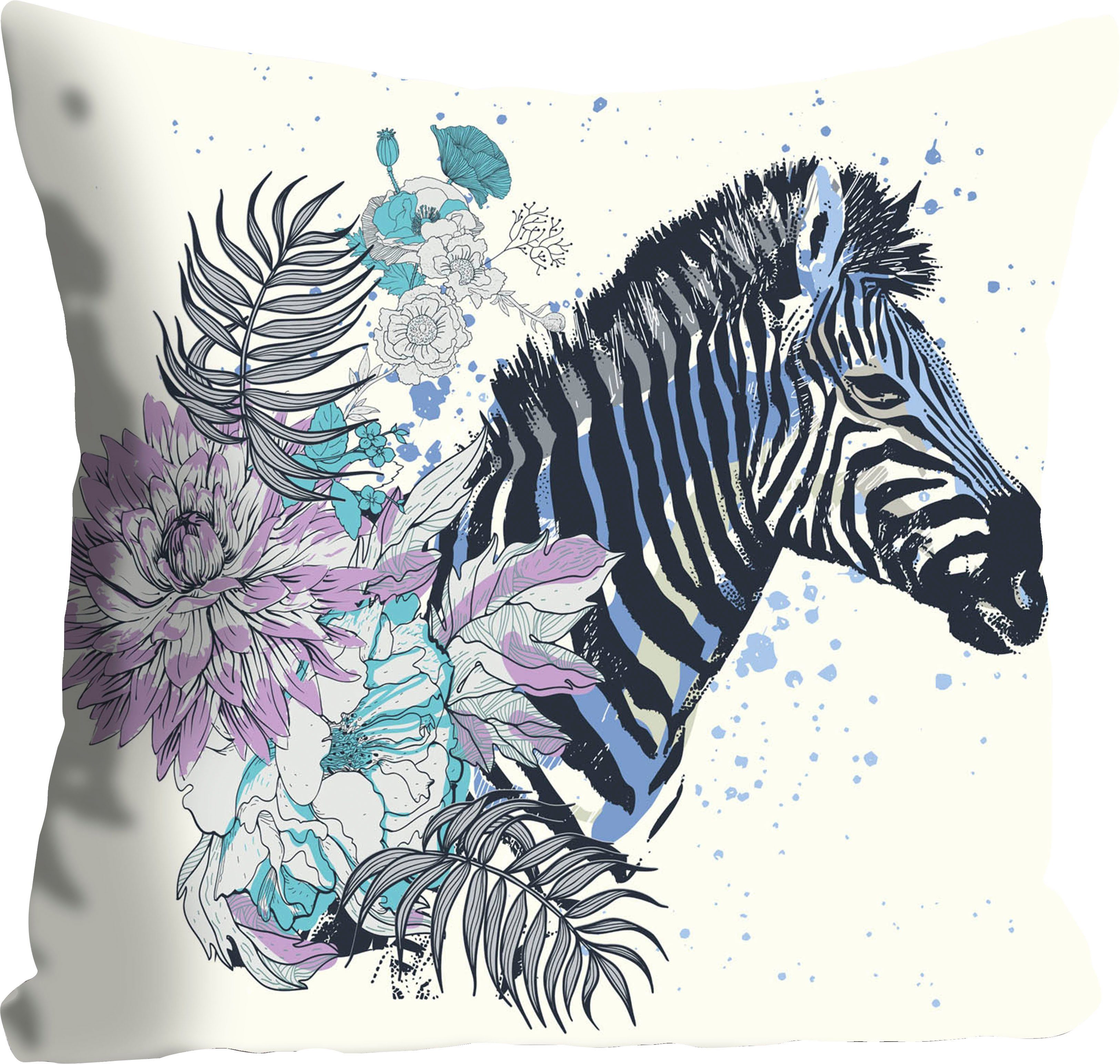queence Sierkussen Vesna Kussenhoes, zebra, bloemen, kleurrijk, tropisch, patroon, wild, exotisch, natuur (1 stuk)