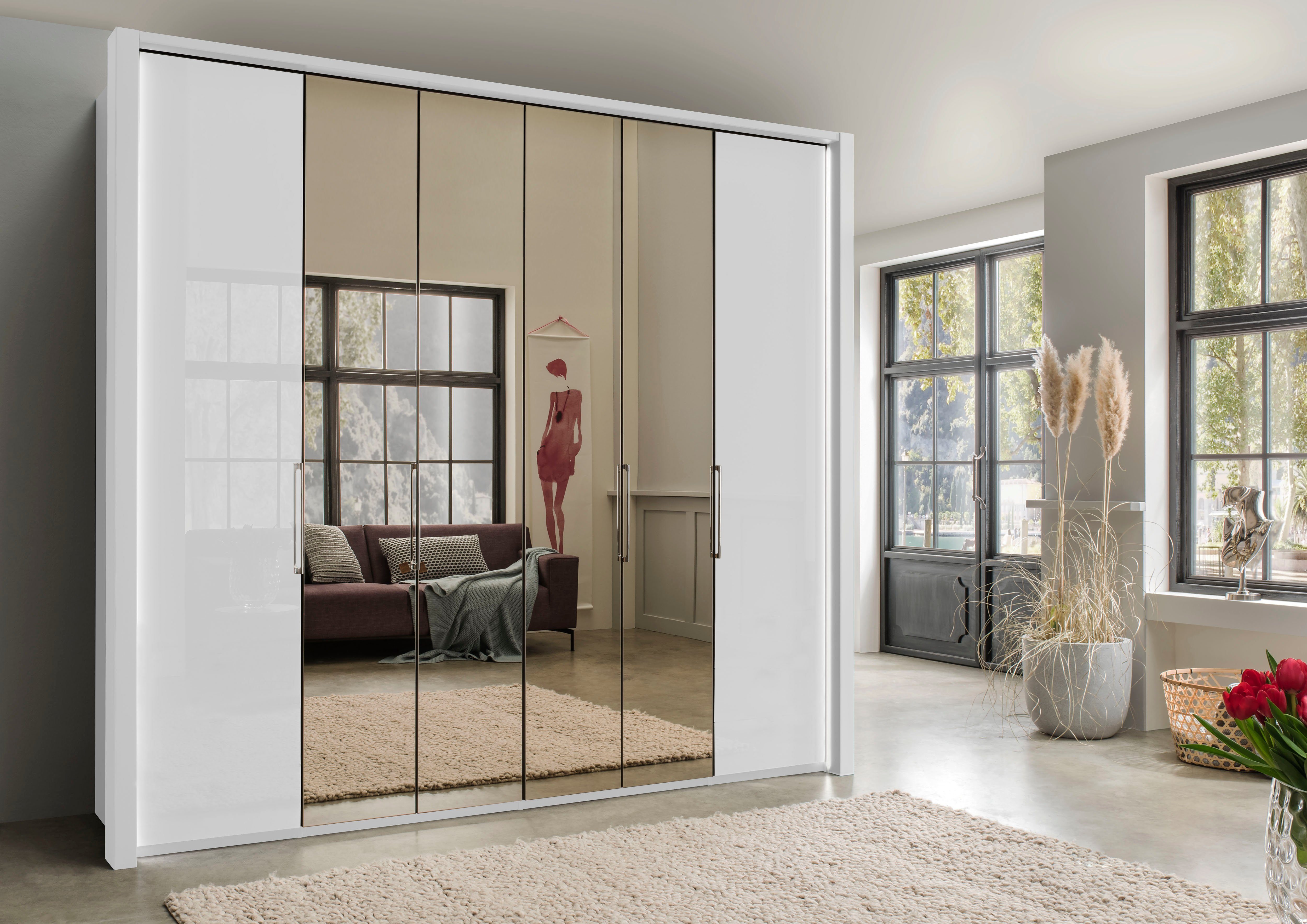 WIEMANN Kledingkast Kansas met spiegel en glas kledingkasten maat 300 cm wit