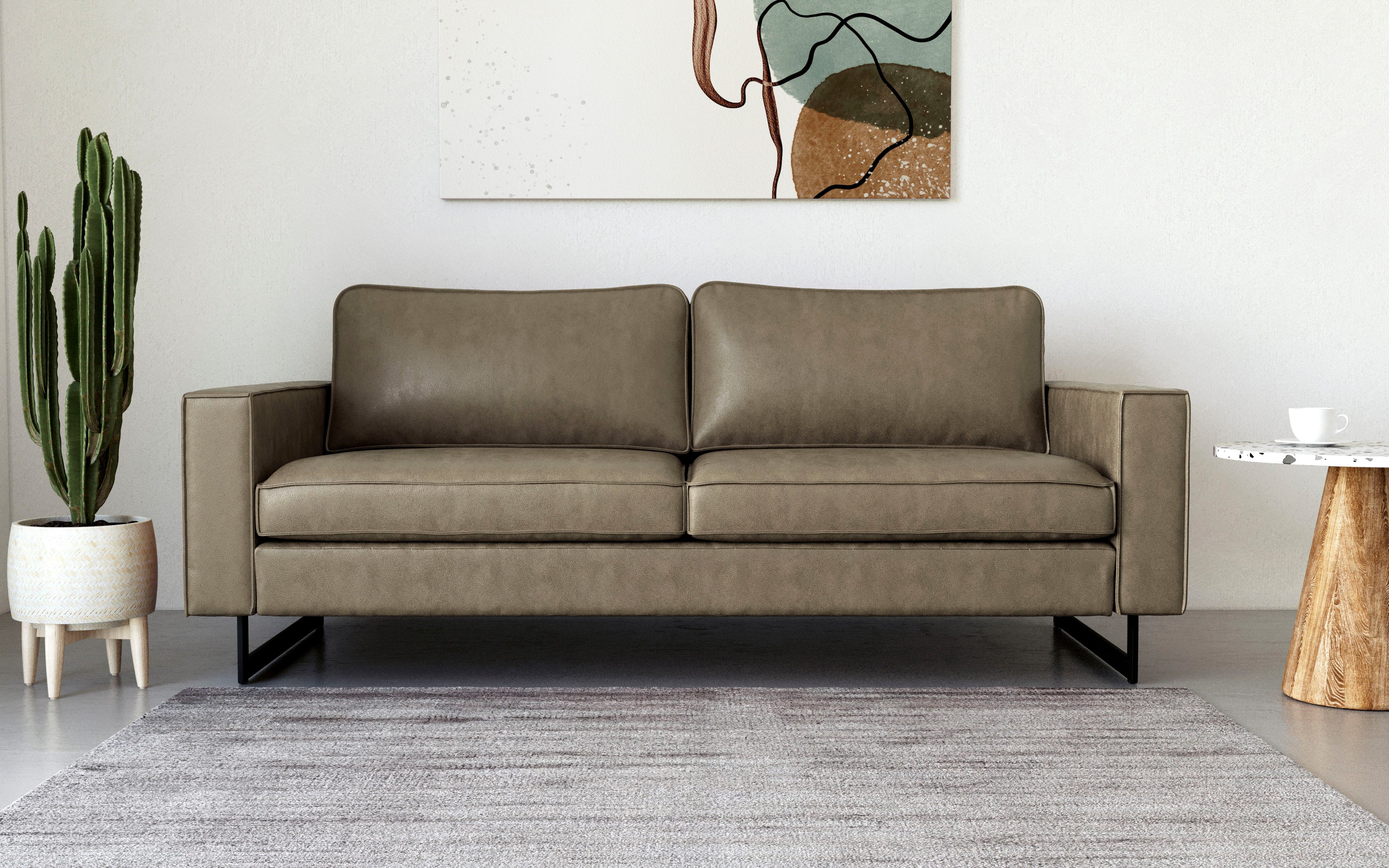 Places of Style 3-zitsbank Pinto, 206 cm, cord, chenille, leerlook met keder, zwarte metalen voeten, golfondersteuning