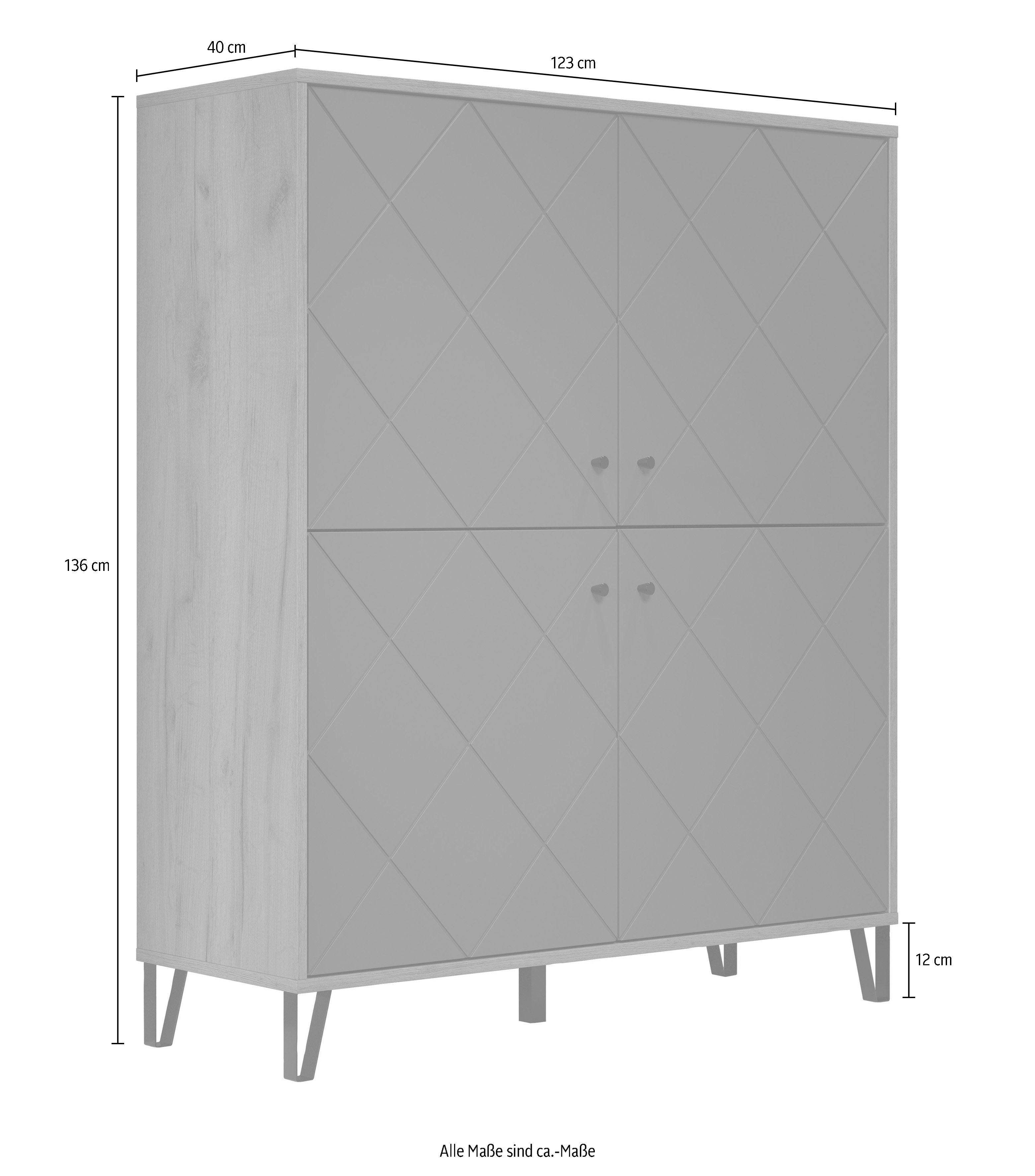 Places of Style Highboard MOLVENO met gestructureerde fronten, soft-close, breedte 123 cm (1 stuk)