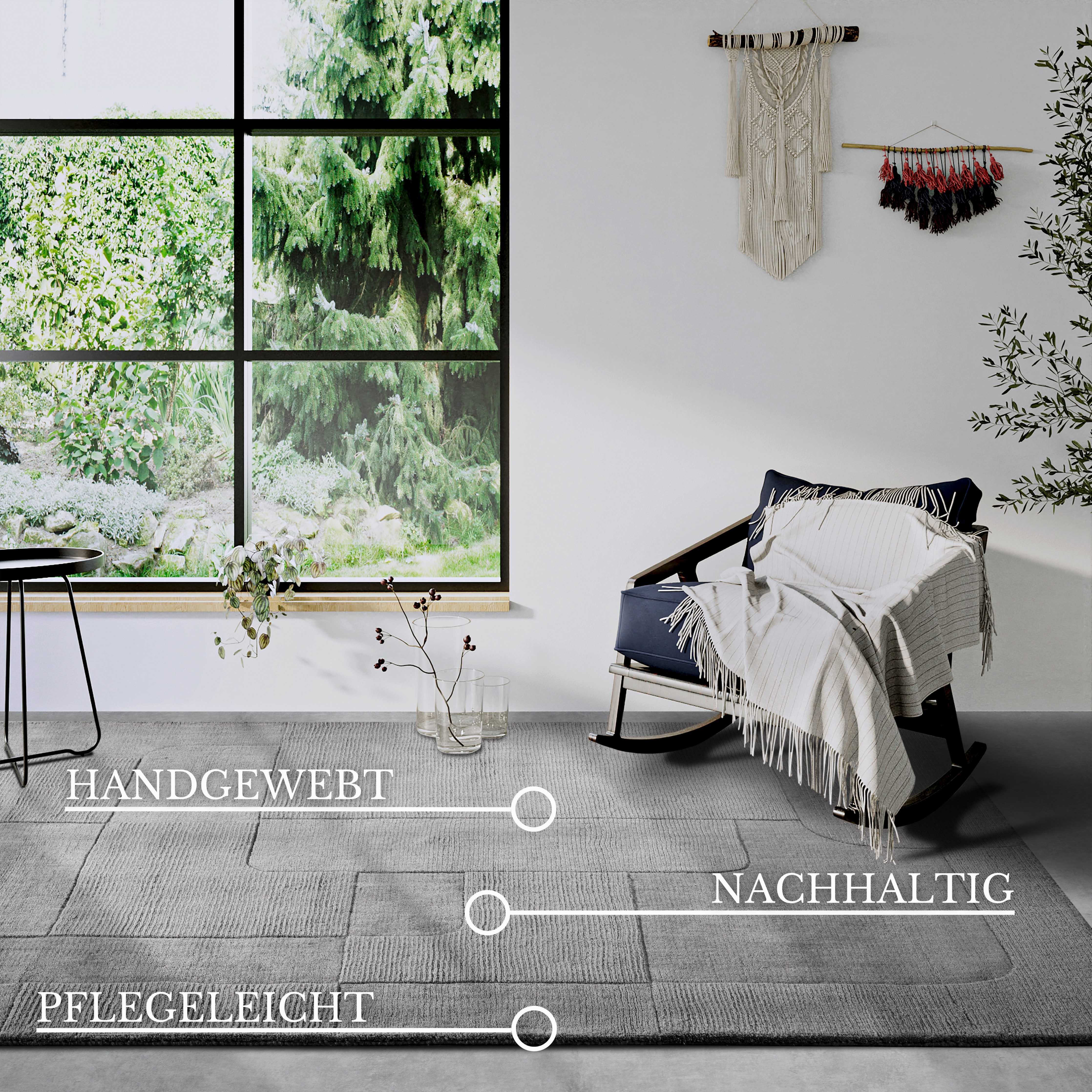 Villeroy & Boch Wollen kleed Charlotte Loper, handgeweven, wol, natuur, loper, woonkamer, geometrie