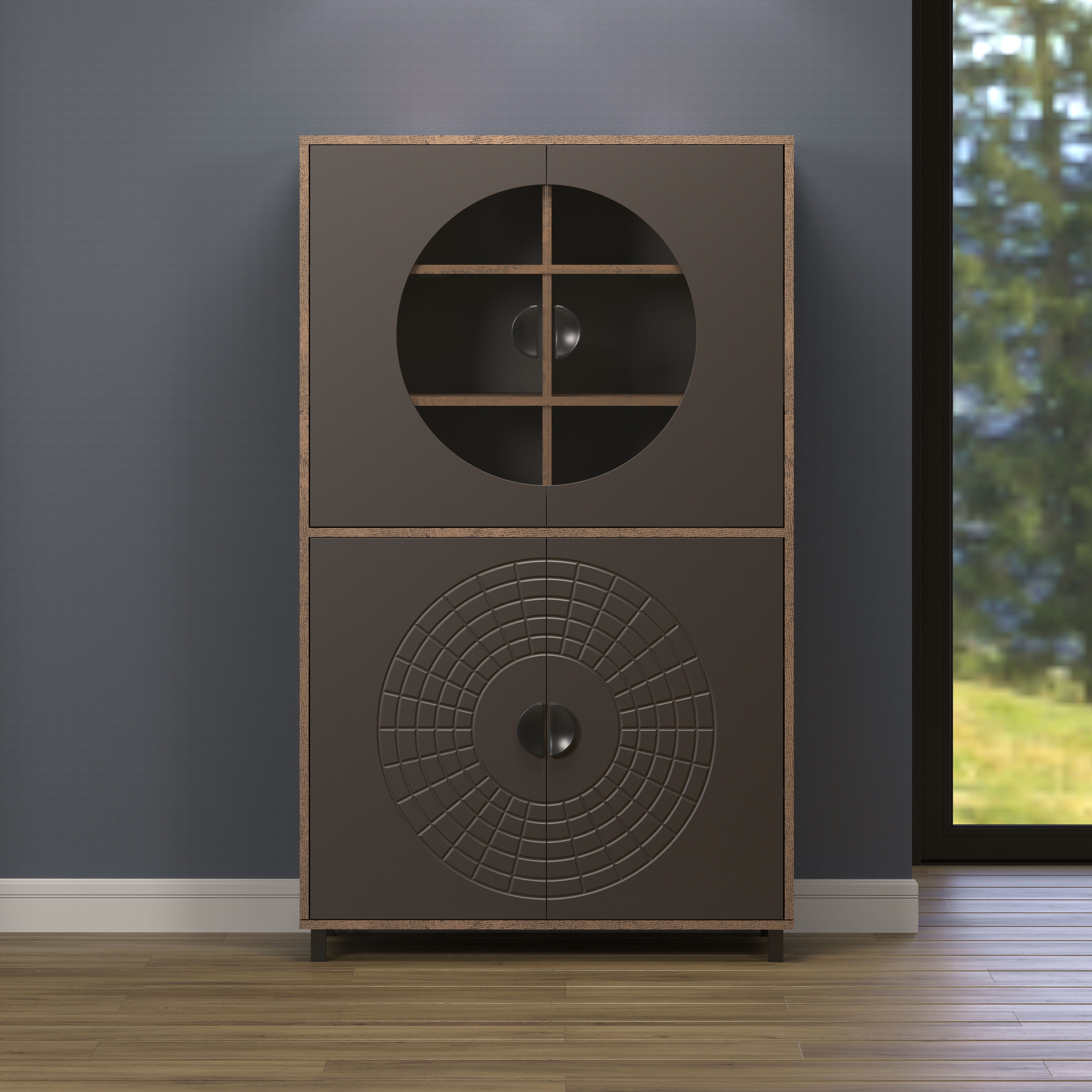 INOSIGN Hoge kast Fusion Vitrine met bijzonder cirkelpatroon - huwelijkskast in vintage-look (1 stuk)