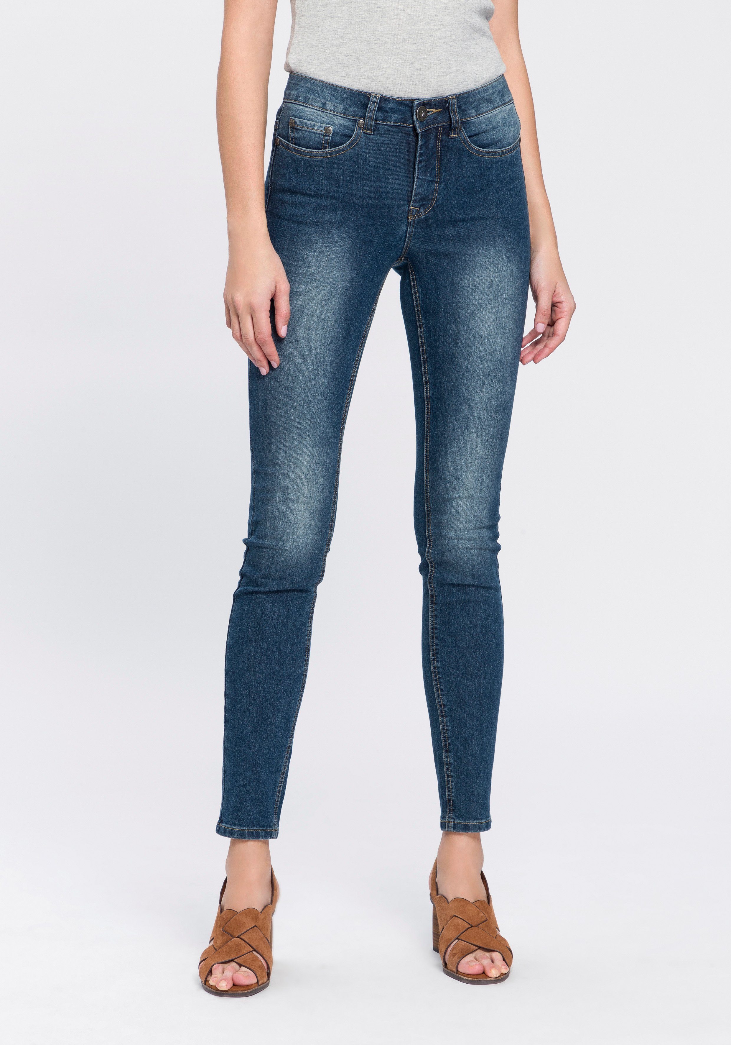 Arizona Slim fit jeans Shaping strakke pasvorm, skinny jeans, used-look-wassing, hoge taille