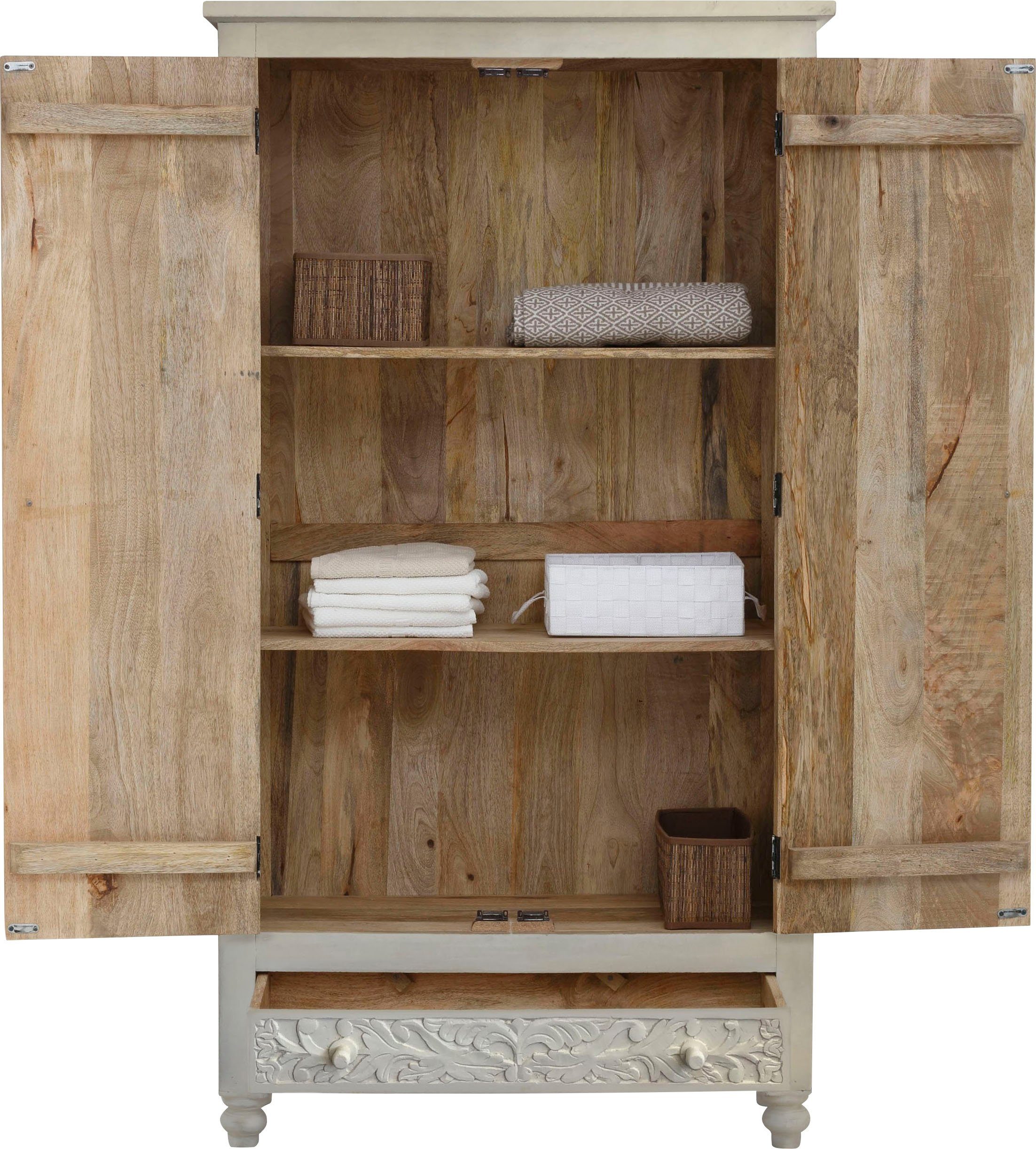 Home affaire Draaideurkast FENRIS gemakkelijk te onderhouden mangohout, met decoratief houtsnijwerk, hoogte 180 cm