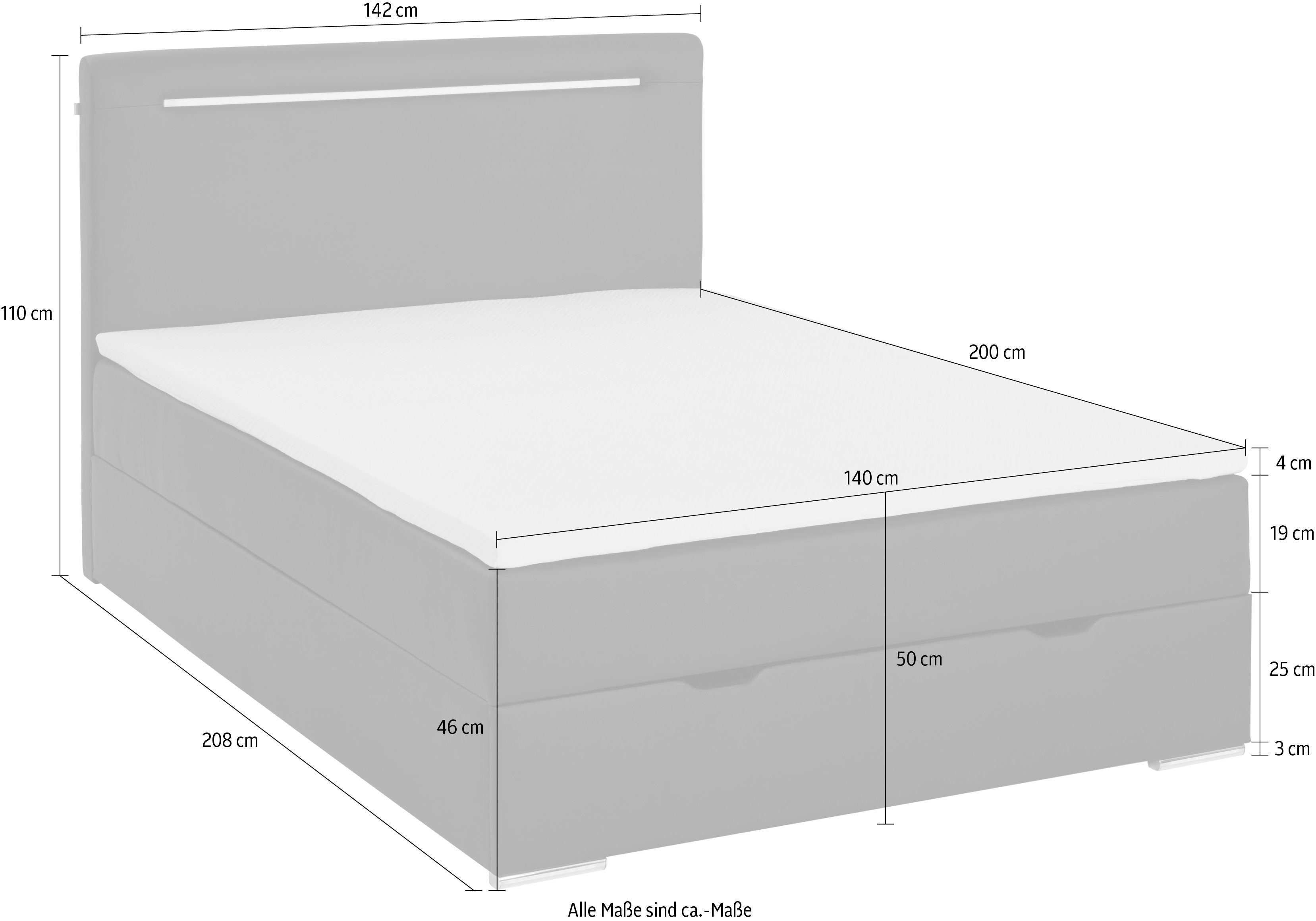 meise.möbel Boxspring Candela 2 inclusief ledverlichting in hoofdbord en poten, met bedkist en topmatras