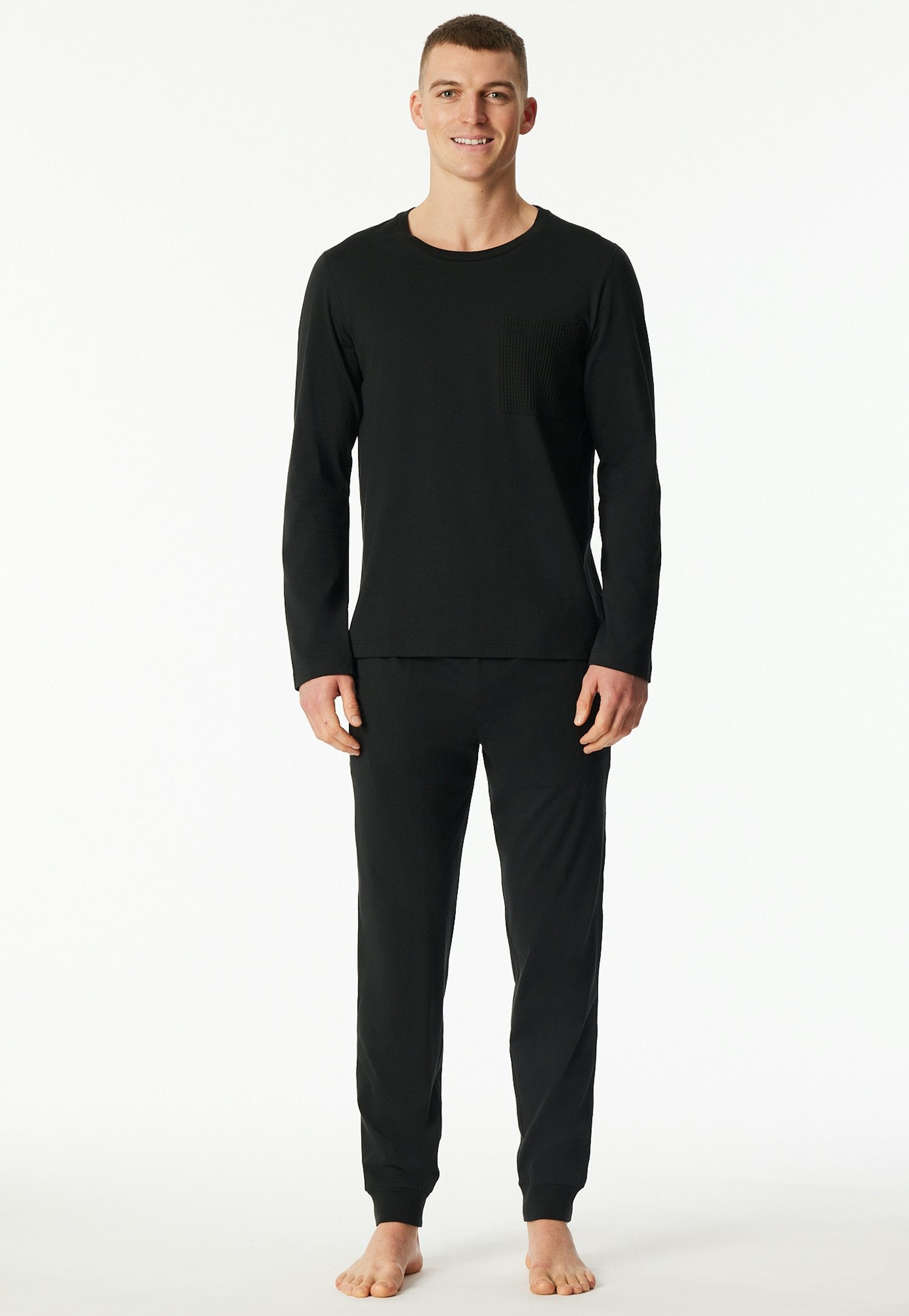 Schiesser Pyjama Modern Nightwear zijzakken, borstzak, lange mouw, katoen, single jersey (2-delig)