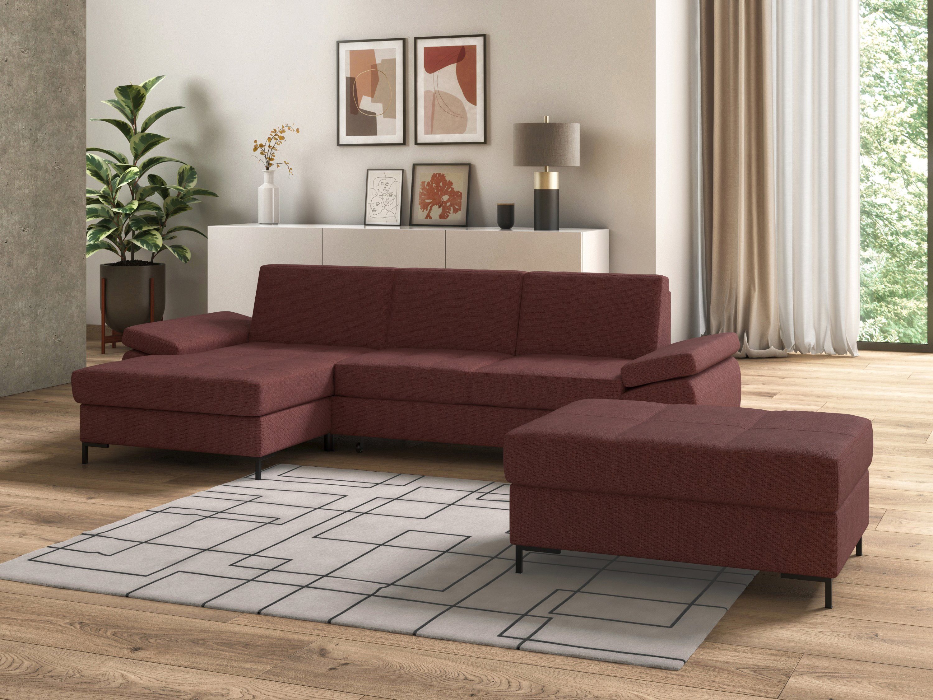 DOMO collection Hoekbank Capelo, comfortabel, duidelijke lijnen kenmerken dit ontwerp, L-Vorm met verstelbare armleuningen, naar keuze met slaapfunctie, binnenvering