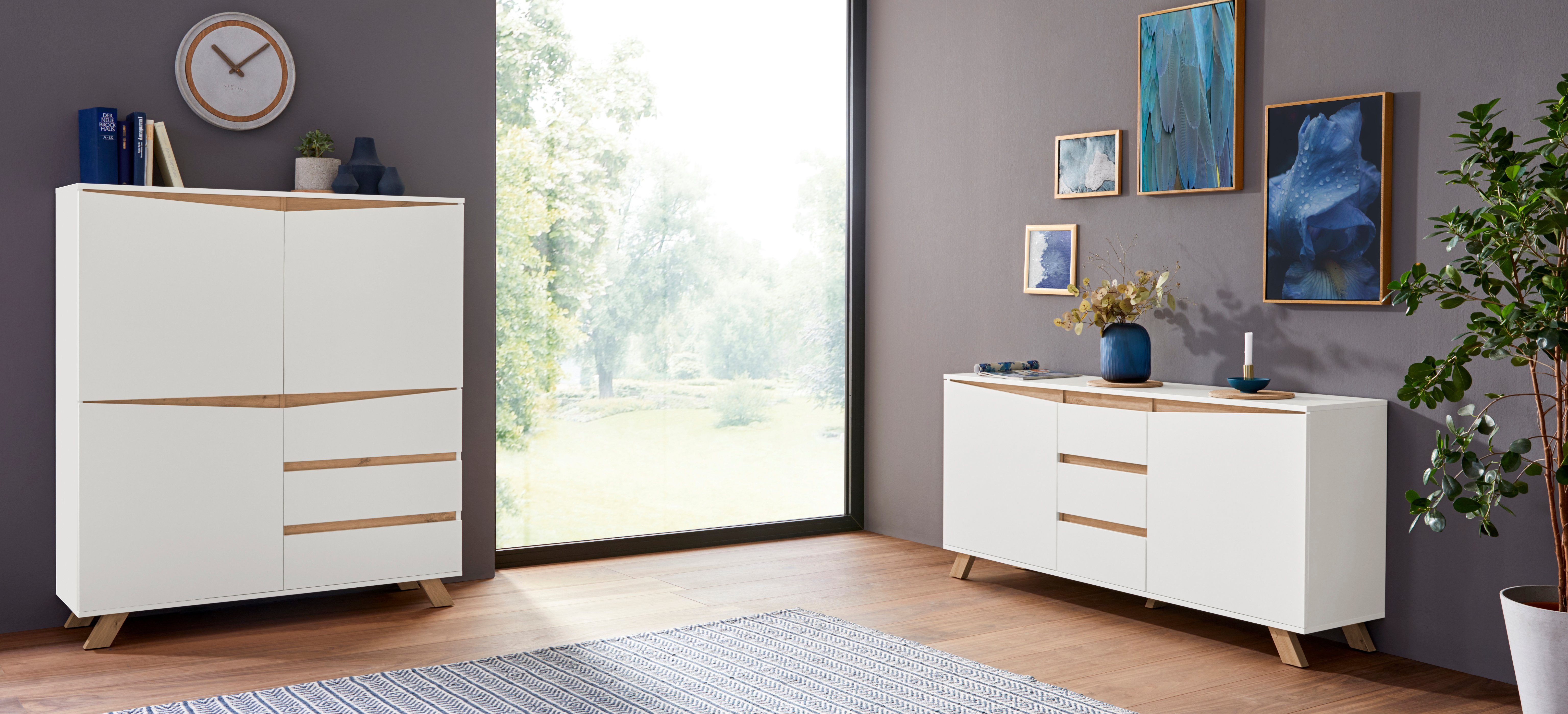 Homexperts Highboard Vicky , breedte 120 cm, hoogte 142 cm, in matwit