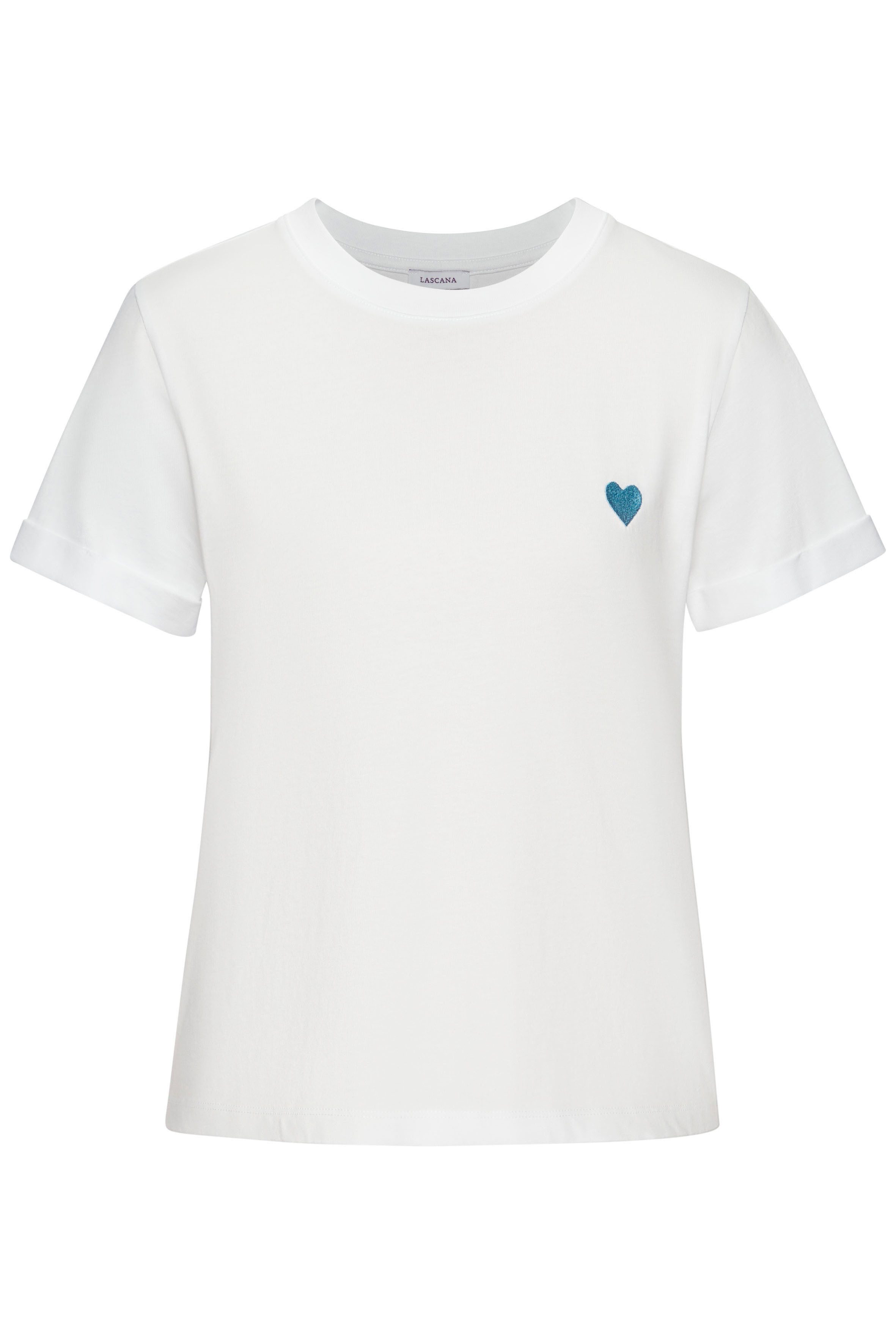 Lascana T-shirt met schattige geborduurde hartjes, katoenen shirt met korte mouwen
