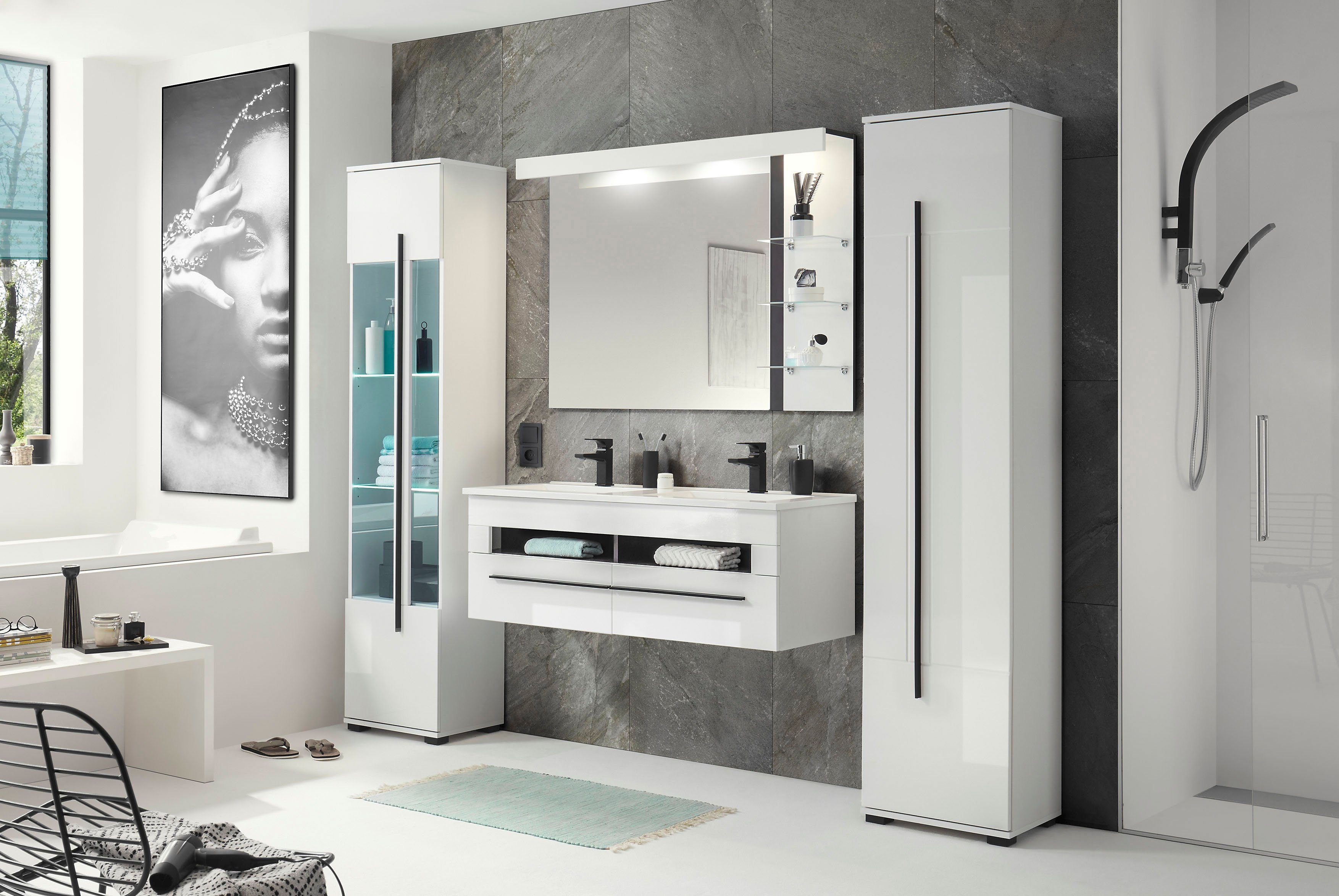 INOSIGN Hoge kast Cantara, Badschrank in Hochglanz Weiß, Hochschrank im modernen Design