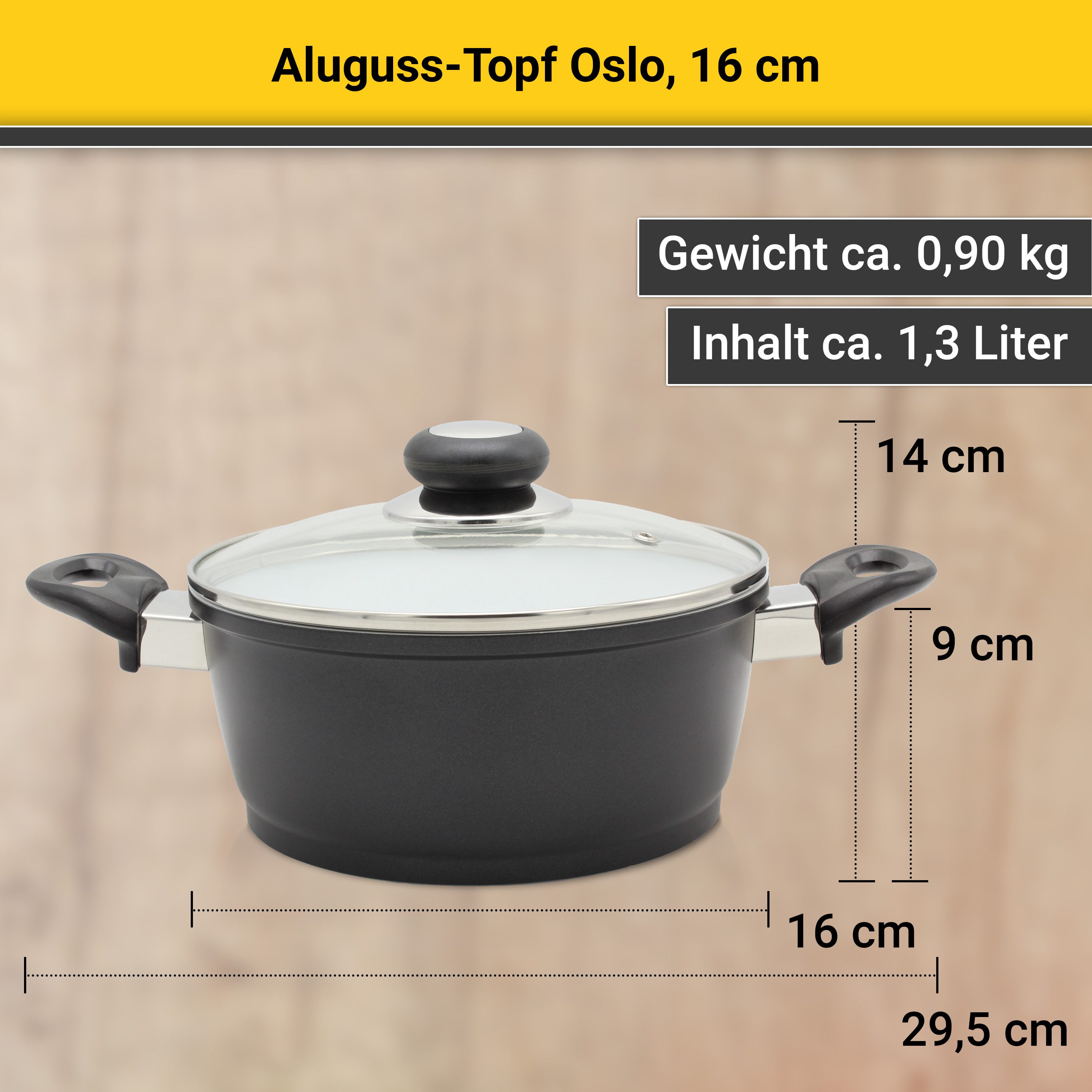 Krüger Braadpan Gietaluminium pot met glazen deksel Oslo (1-delig)