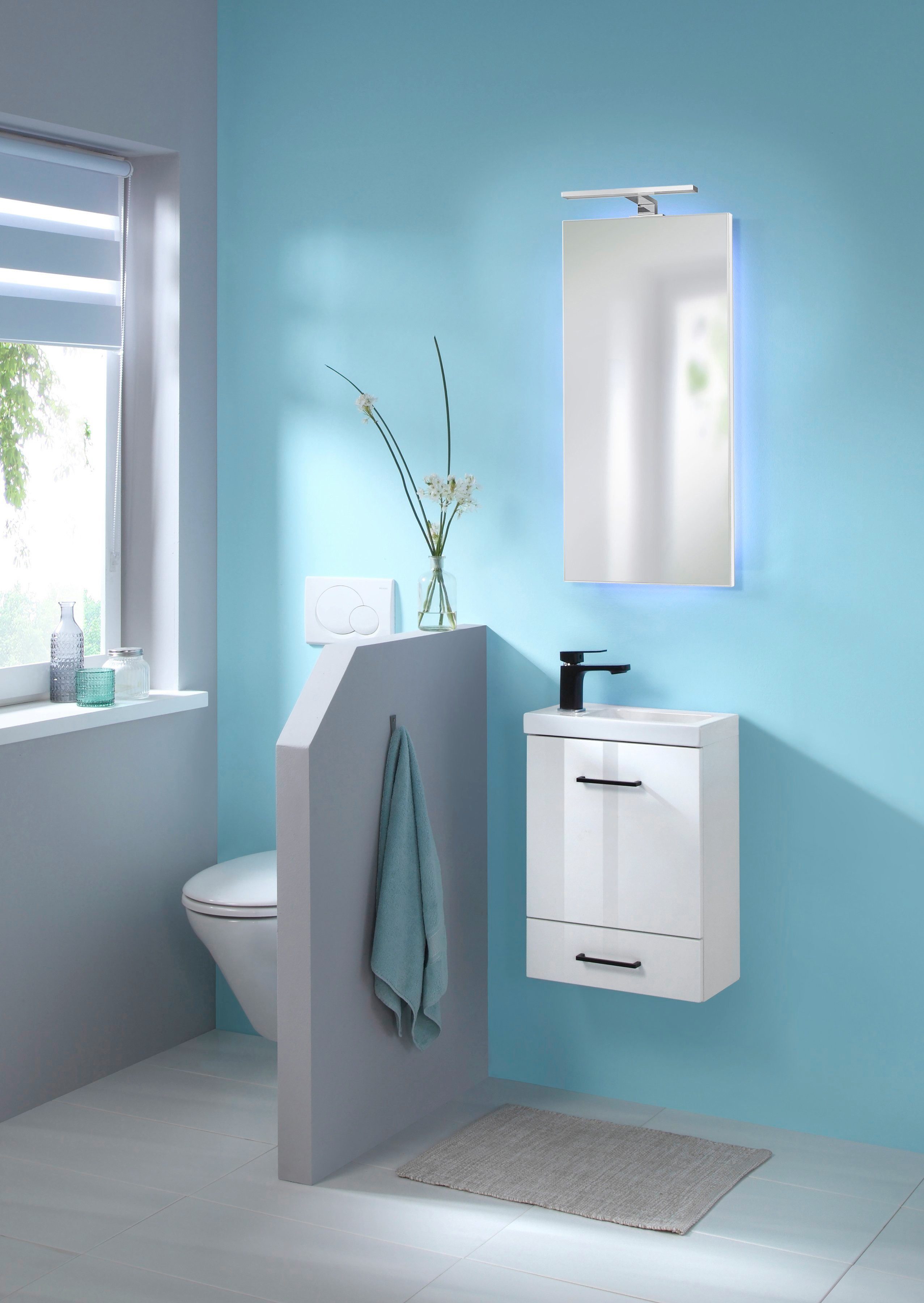 welltime Badkamerserie Trento, in verschillende designs en kleuren Gastenbadkamer, wastafelmeubel, 40 cm, met zwarte grepen (4-delig)