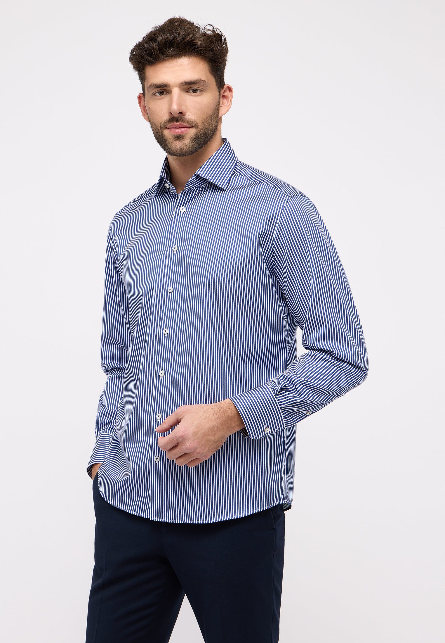 Eterna Blauw Gestreepte Overhemdjurk Blue Heren