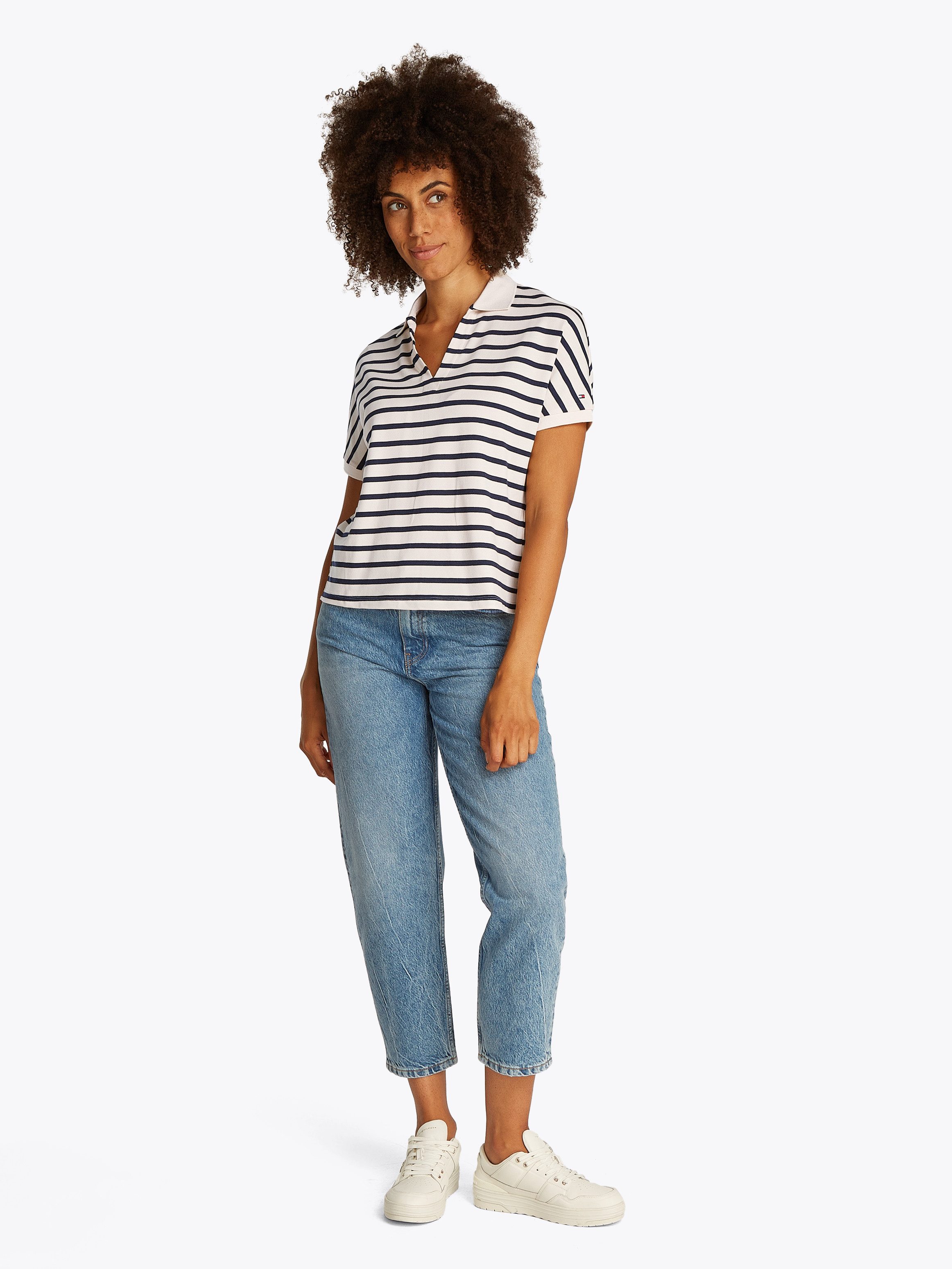 Tommy Hilfiger Poloshirt LYOCELL OPEN-NK RELAXED POLO SS met streepjespatroon, met zijsplitten